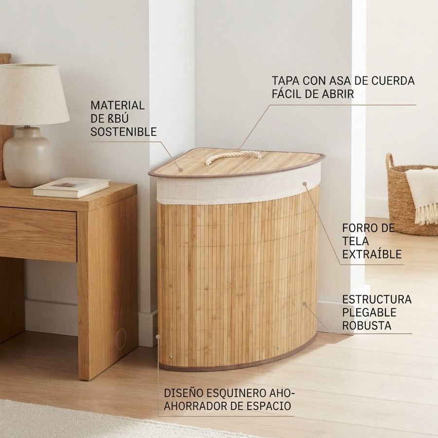 TEMU Cesta de ropa sucia plegable con , cesta de ropa sucia plegable de esquina, de , 50x35x35 cm - 60 litros