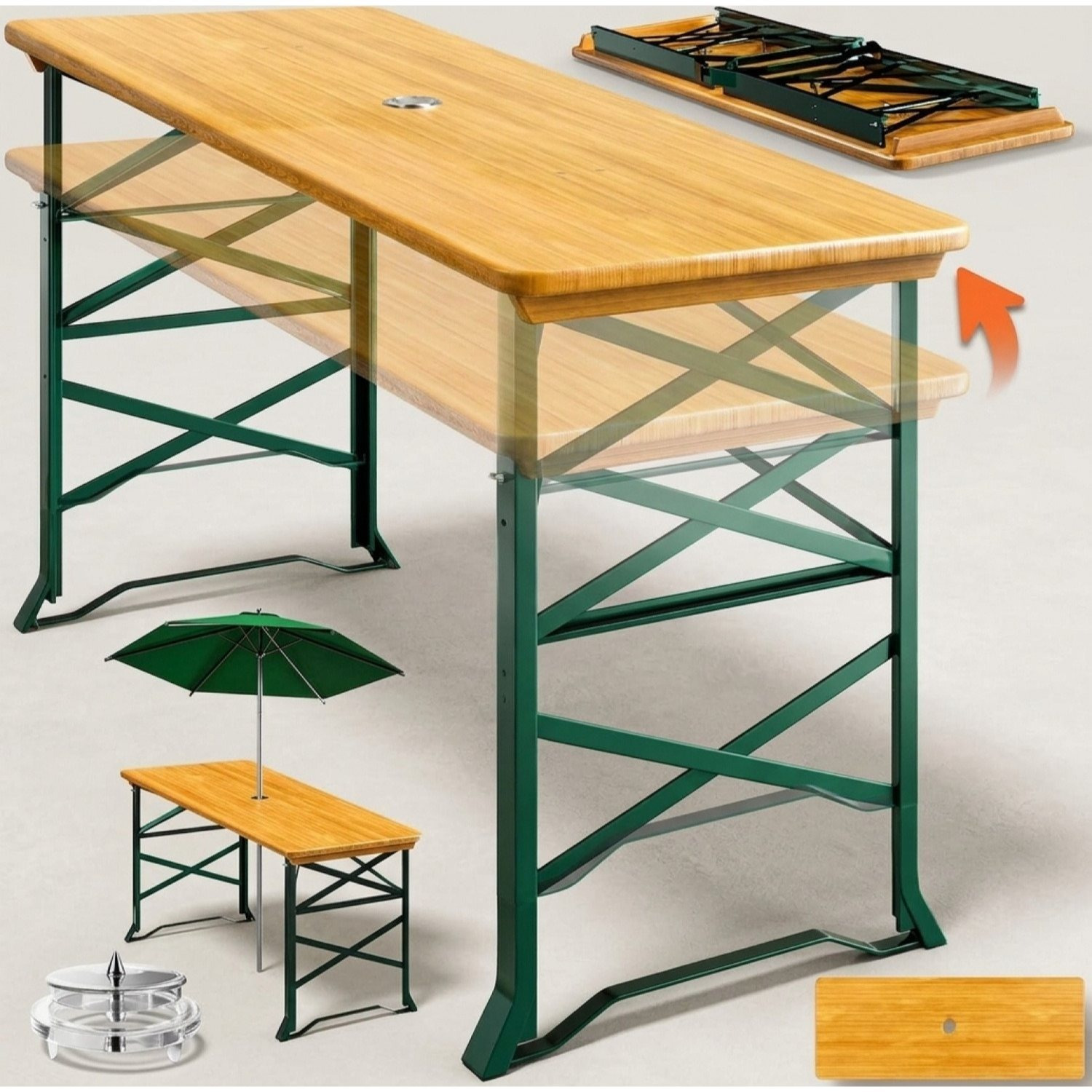 TEMU Height-adjustable Folding Beer Tent Table, Tall Outdoor Wide Wood Xxl Buffet Table, 170cm Beer Tent Set, Standing Table, Bar Table, Party Table,