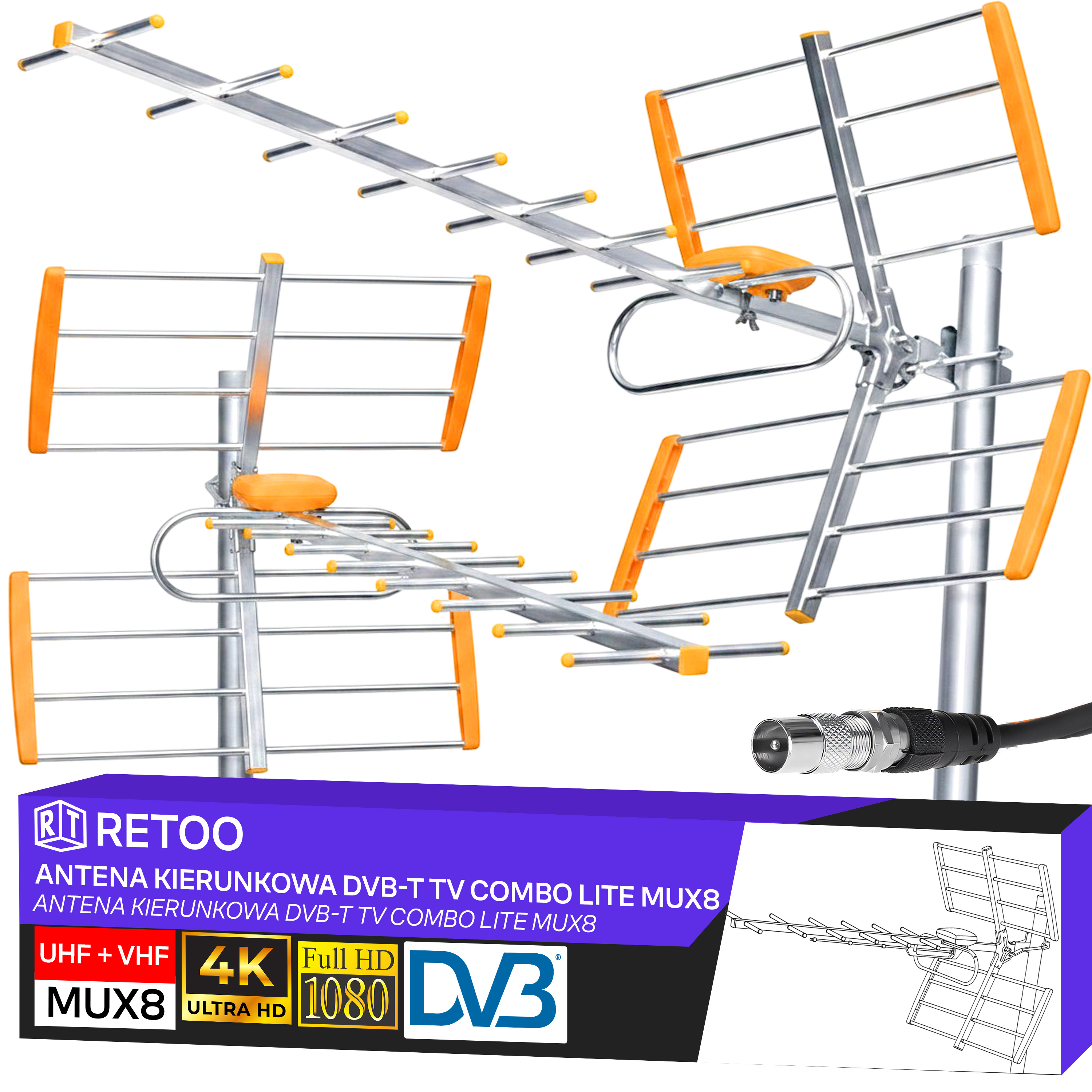 TEMU Antenne TV Techpro, Externe, Directionnelle, Construction Robuste, DVB-T2, Réception de Signal, 4K, Filtre LTE, Portée Efficace, Installation