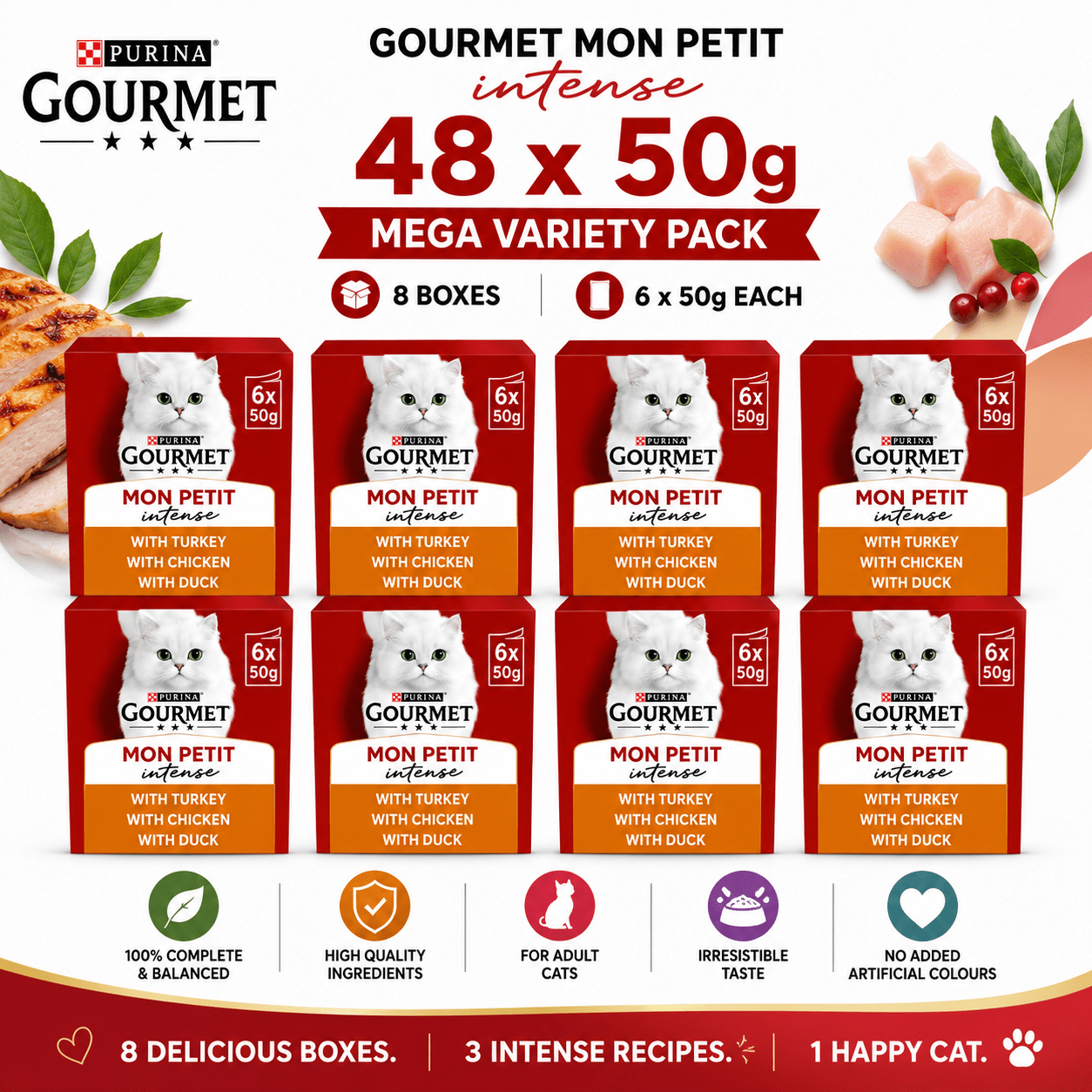 TEMU Gourmet Mon Petit Cat Food Meat (duck, Chicken, Turkey) – Pack Of 48 X 50g