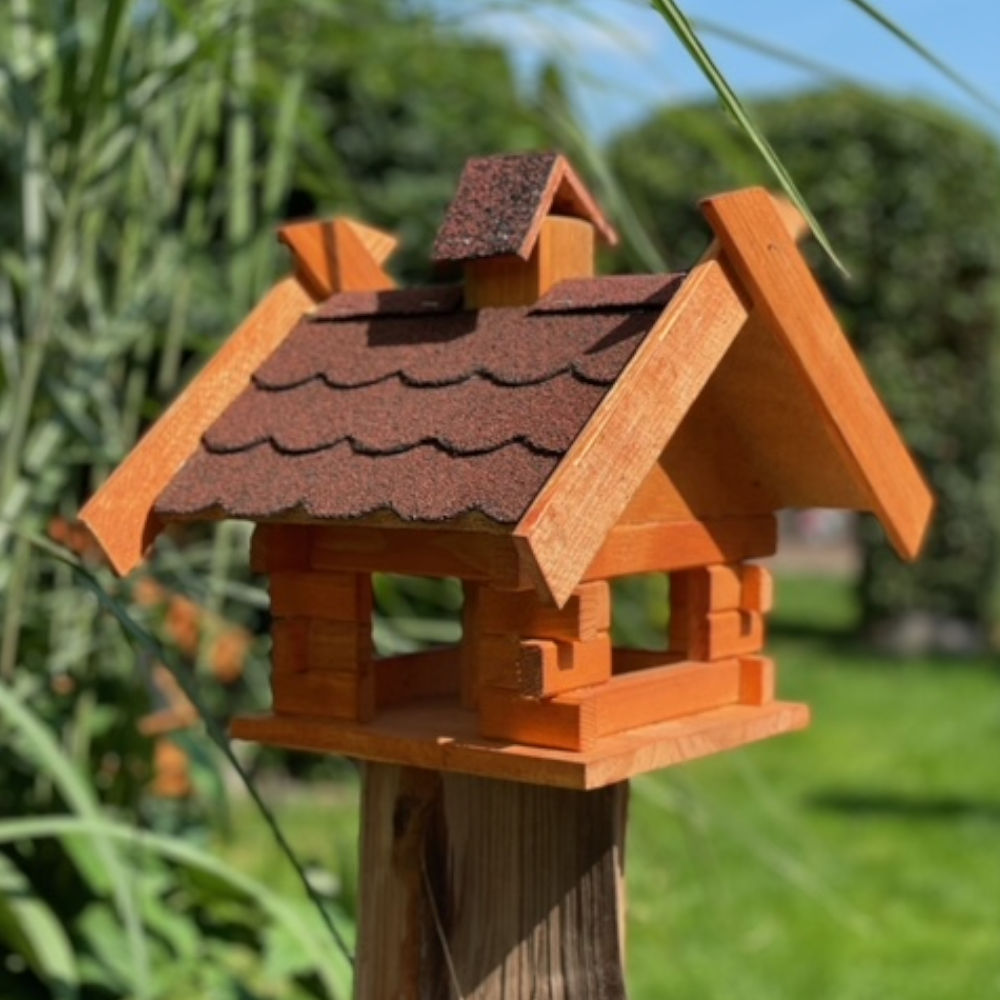 Image of Rectangular Wooden Bird House M Bird Feeder House Feeding Station Brown/red