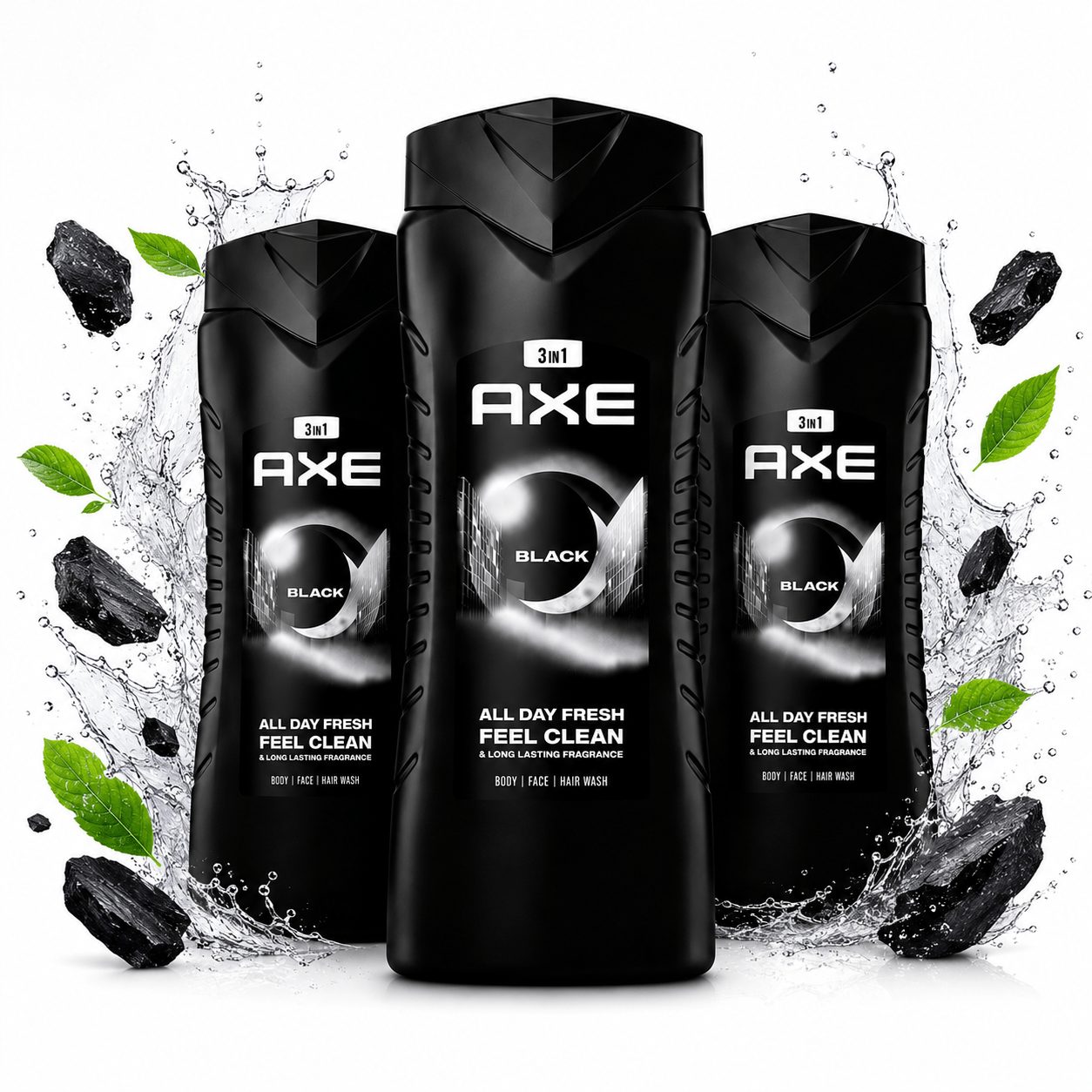 TEMU Pack de 3 Geles de Ducha , 400 ml por Bote (1200 ml), para Cuerpo, Cara y Cabello, Masculina de Larga Duración