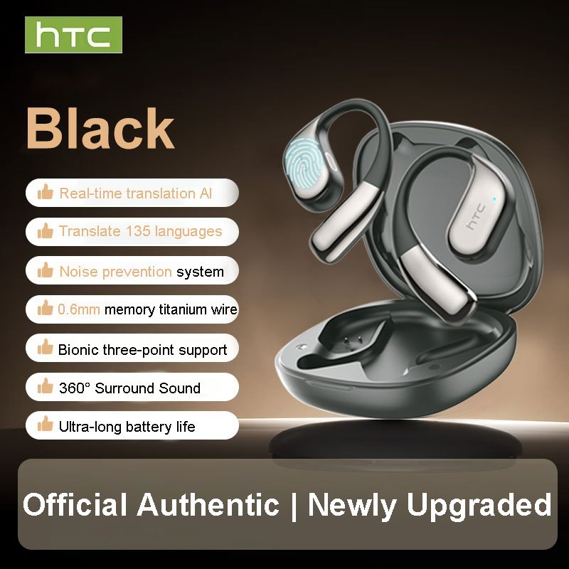 TEMU 1pc Htc Ne39 Ki Translator Headset With Real-time Translation In 135 Languages, Wireless 6.0, Long-lasting Battery, Touch Control, Gaming Mode,