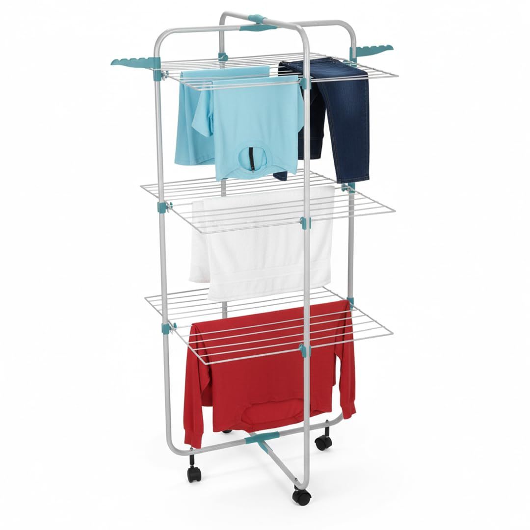 TEMU Tendedero Vertical Plegable Niveles con Ruedas Tendedero de Pie Plegable de Acero para Interior y Exterior - Tenderetes de Ropa Plegables Que