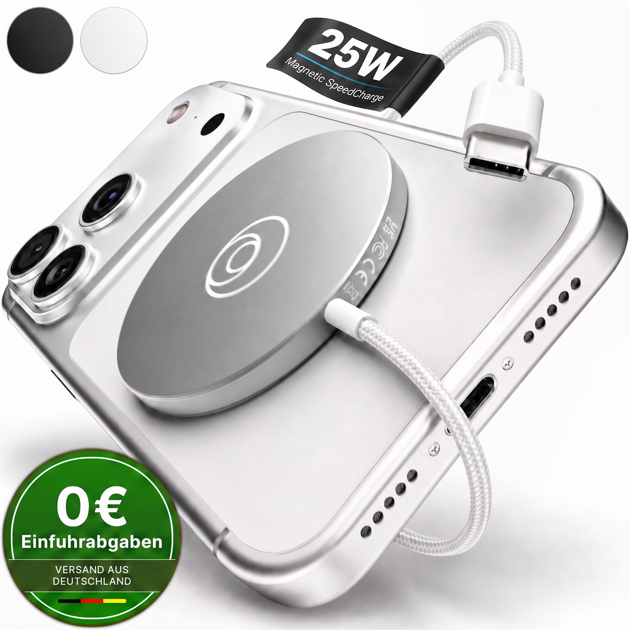 25w Magnetic Charging Pad For Wireless Charging Iphone 17 16 15 14 13 12 Pro & Airpods, Premium Magnetic Inductive Fast Charger, 1.5m Nylon Cable, 5x Powergrip Magnetic Magpad, Qi2 Compatible