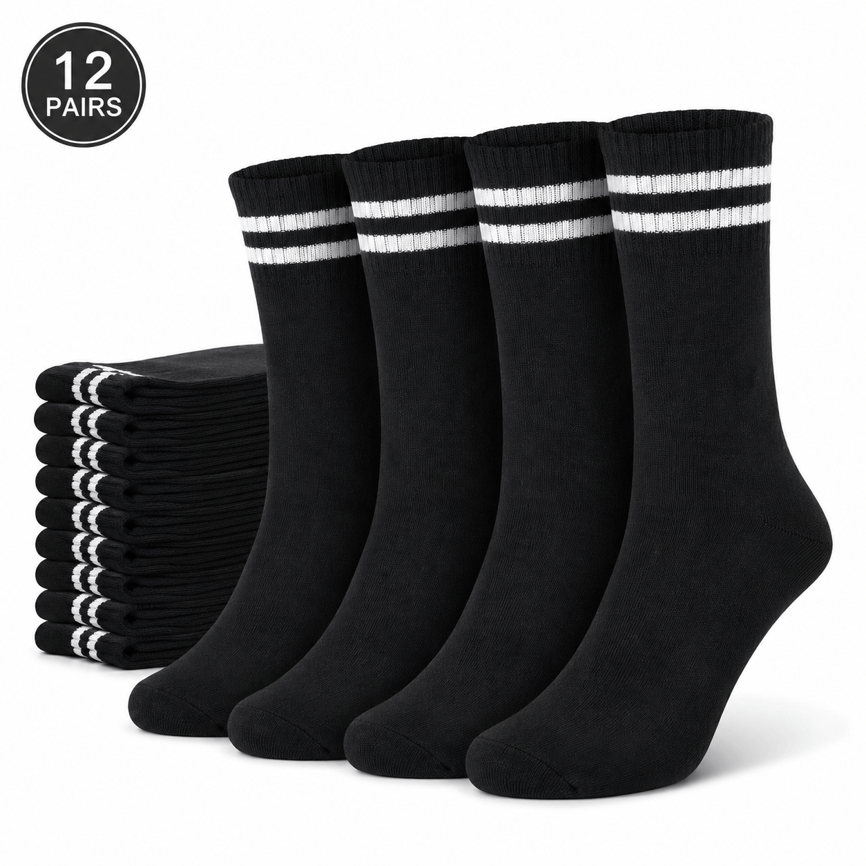 TEMU B.fortuna: 12 Pairs Of Men's Striped Socks, White And Black, With Breathable, Soft, And Elastic Soles, Ideal For Spring And Summer.