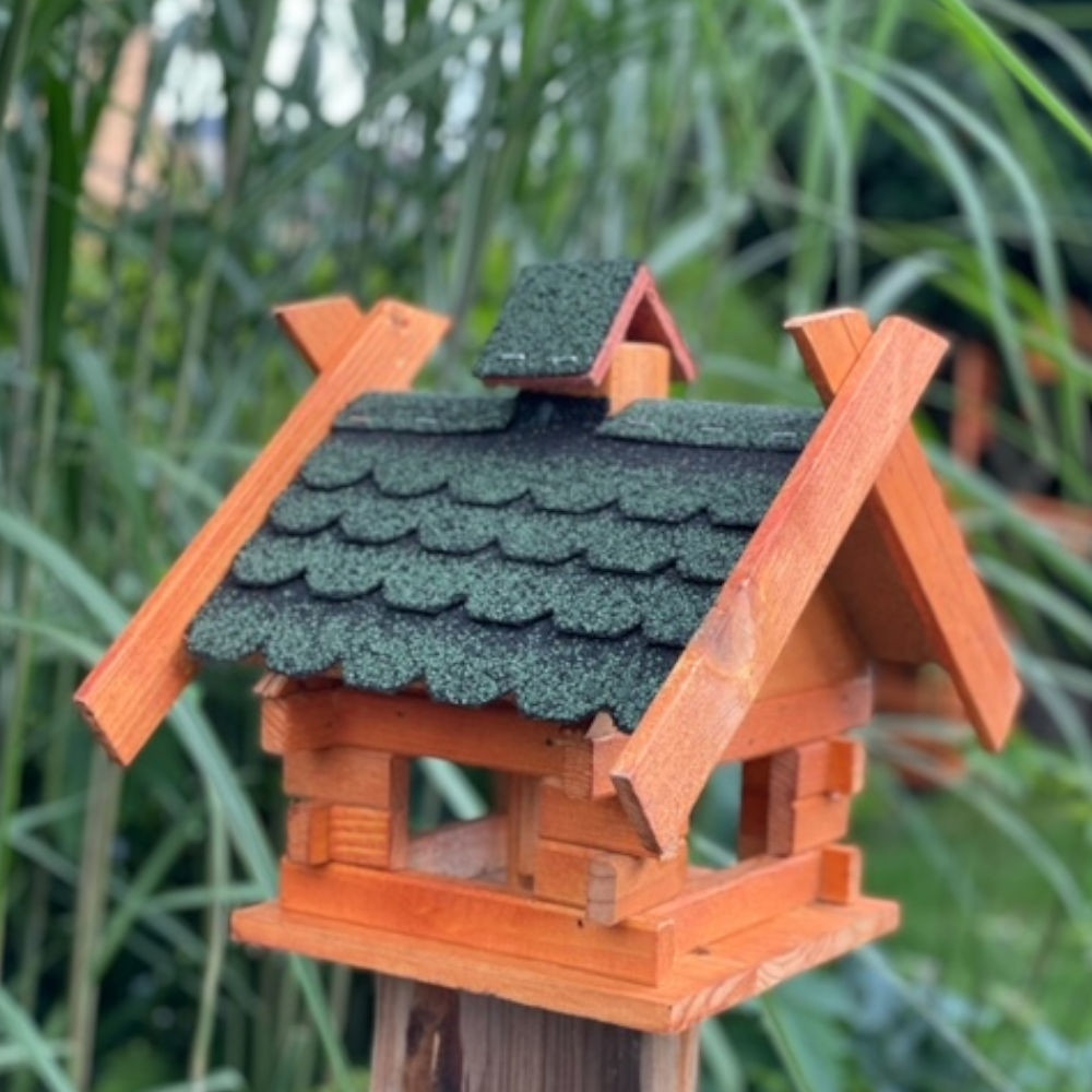 Image of Rectangular Wooden Bird House M Bird Feeder House Feeding Station Brown/green