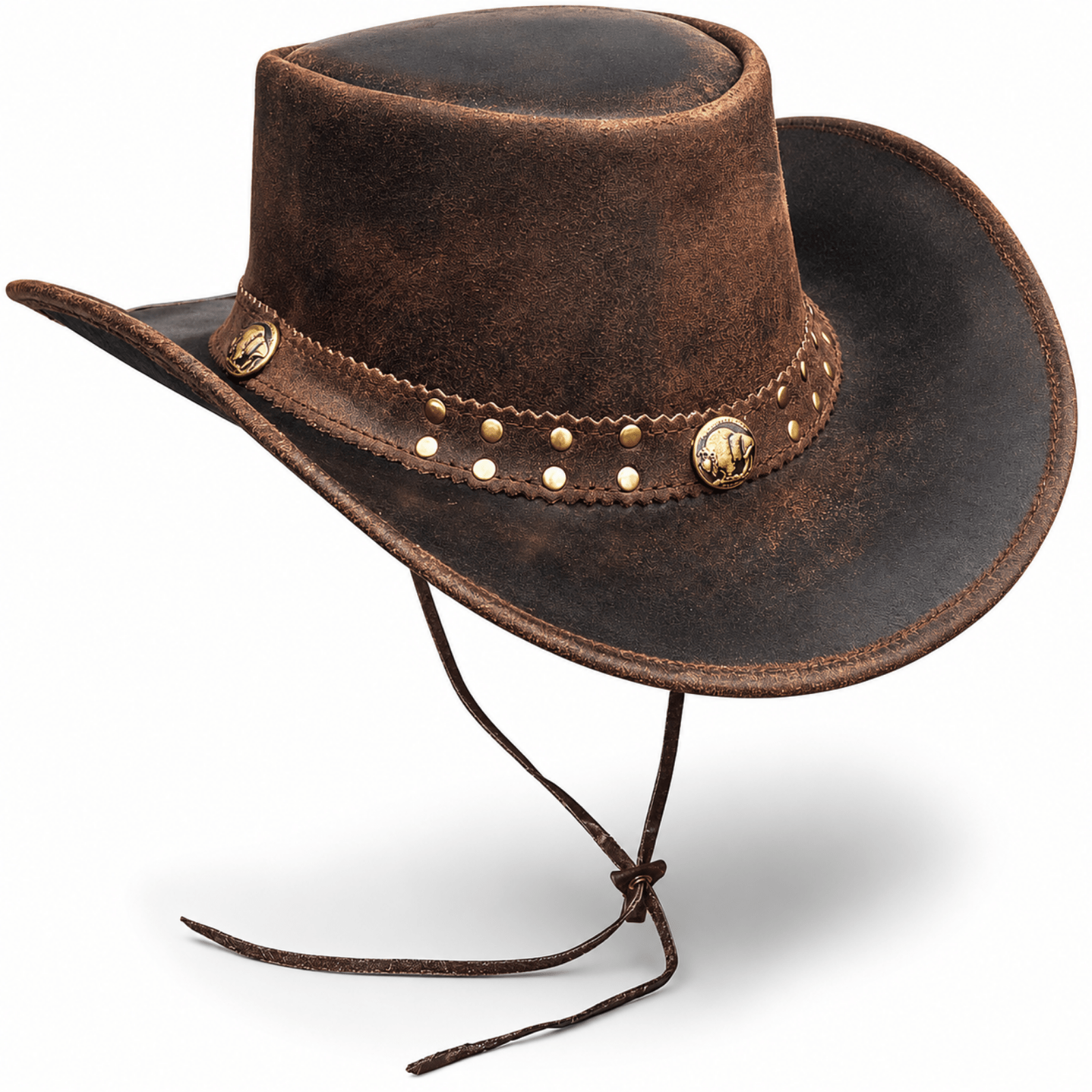 TEMU Genuine Leather Cowboy Hat For | Wide Brim Western Cowgirl Outback Bush Hat | Handmade | Ranch Hat For Parties, Travel Hiking & Outdoor Wear