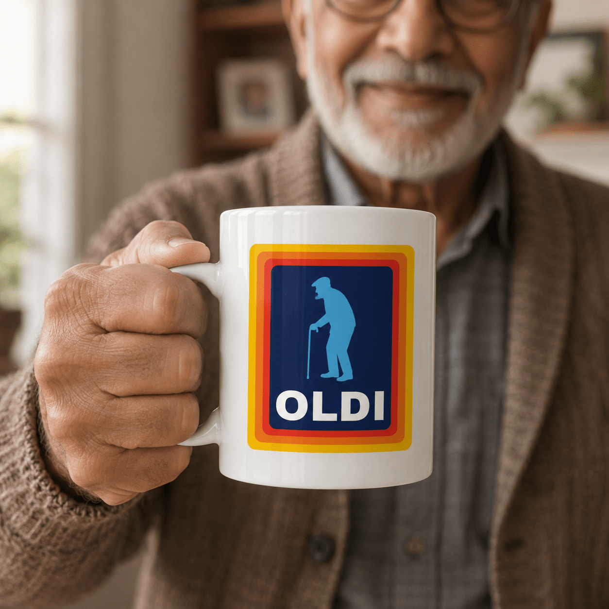 TEMU " Funny Retro Logo Mug – 11oz White Ceramic Coffee Cup, Old Man Cane Silhouette Design, Novelty Gift For Grandpa, Dad, Elderly, Birthday,