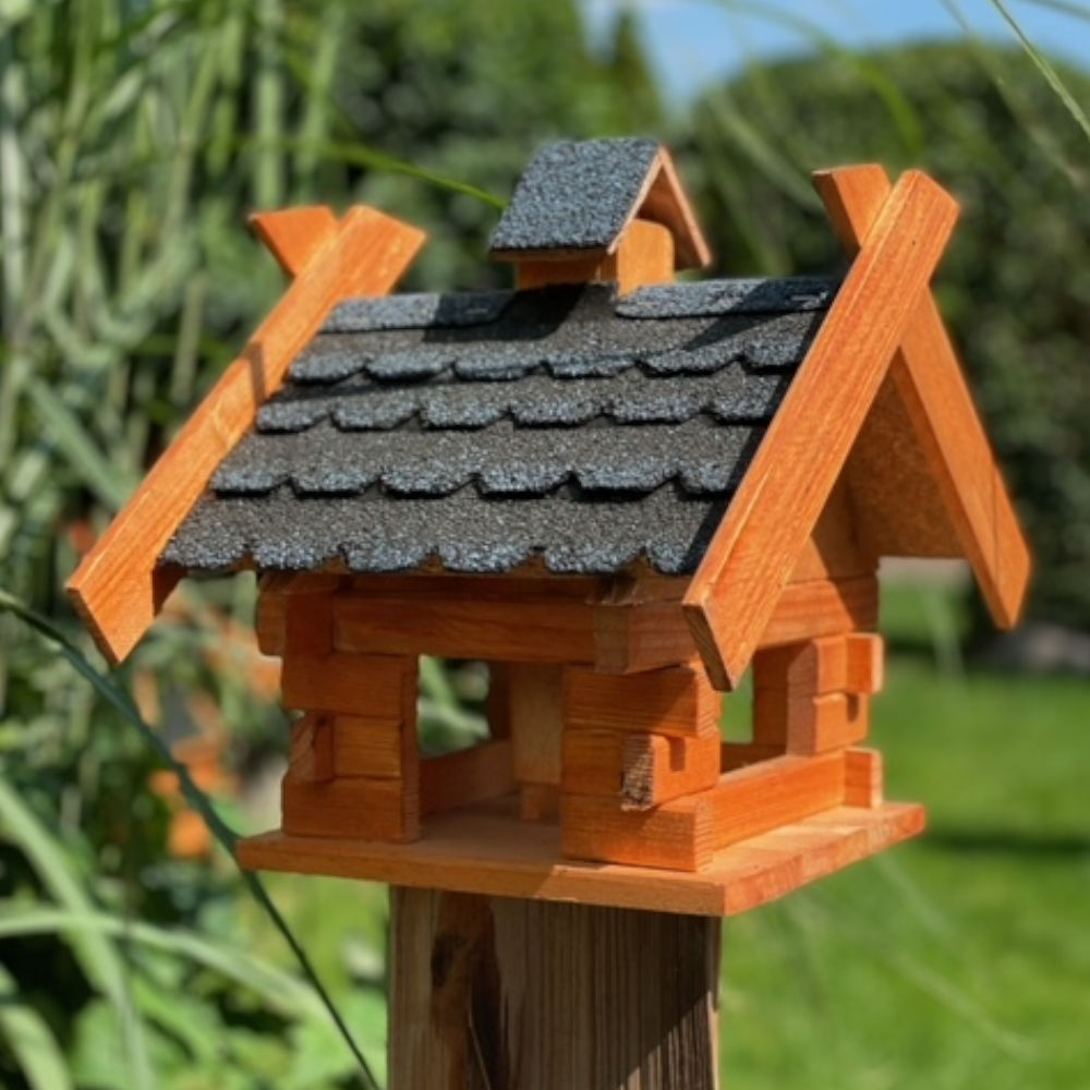 Image of Darlux Rectangular Wooden Bird House M Bird Feeder House Feeding Station Brown/blue