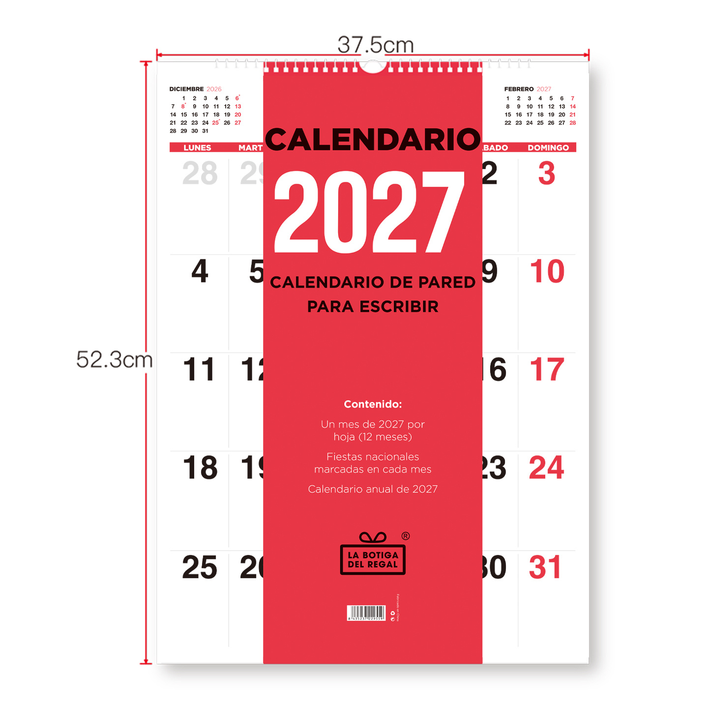 TEMU Calendario de Pared Español para Escribir, Medidas 53*38cm, 12 Hojas, Festivos de España Marcados