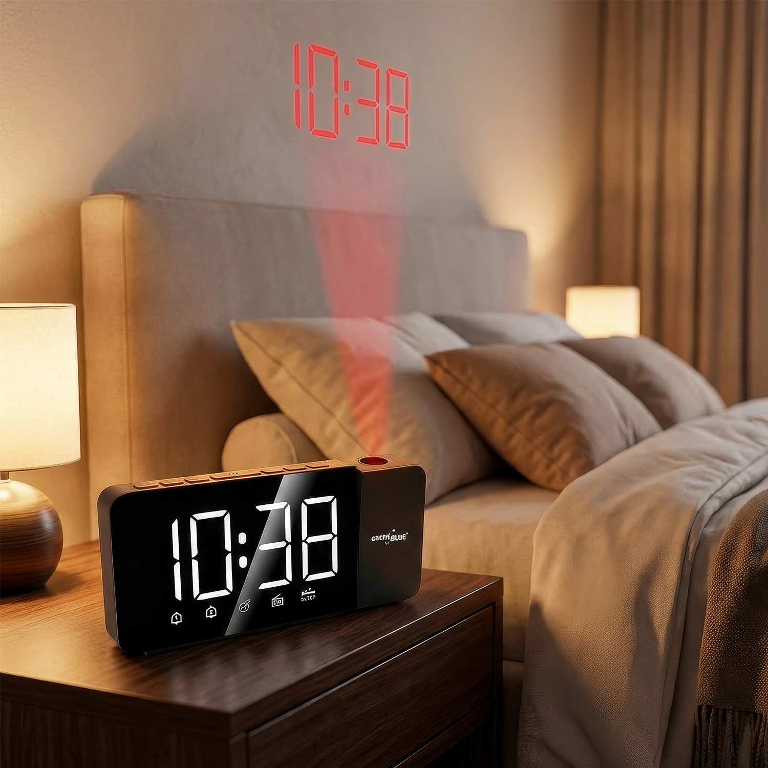 Image of Digital Led Radio Alarm Clock With Greenblue Projector, Fm Radio, Alarm, 12/24 Hour Clock, Usb 5v + Cr2032, Gb172