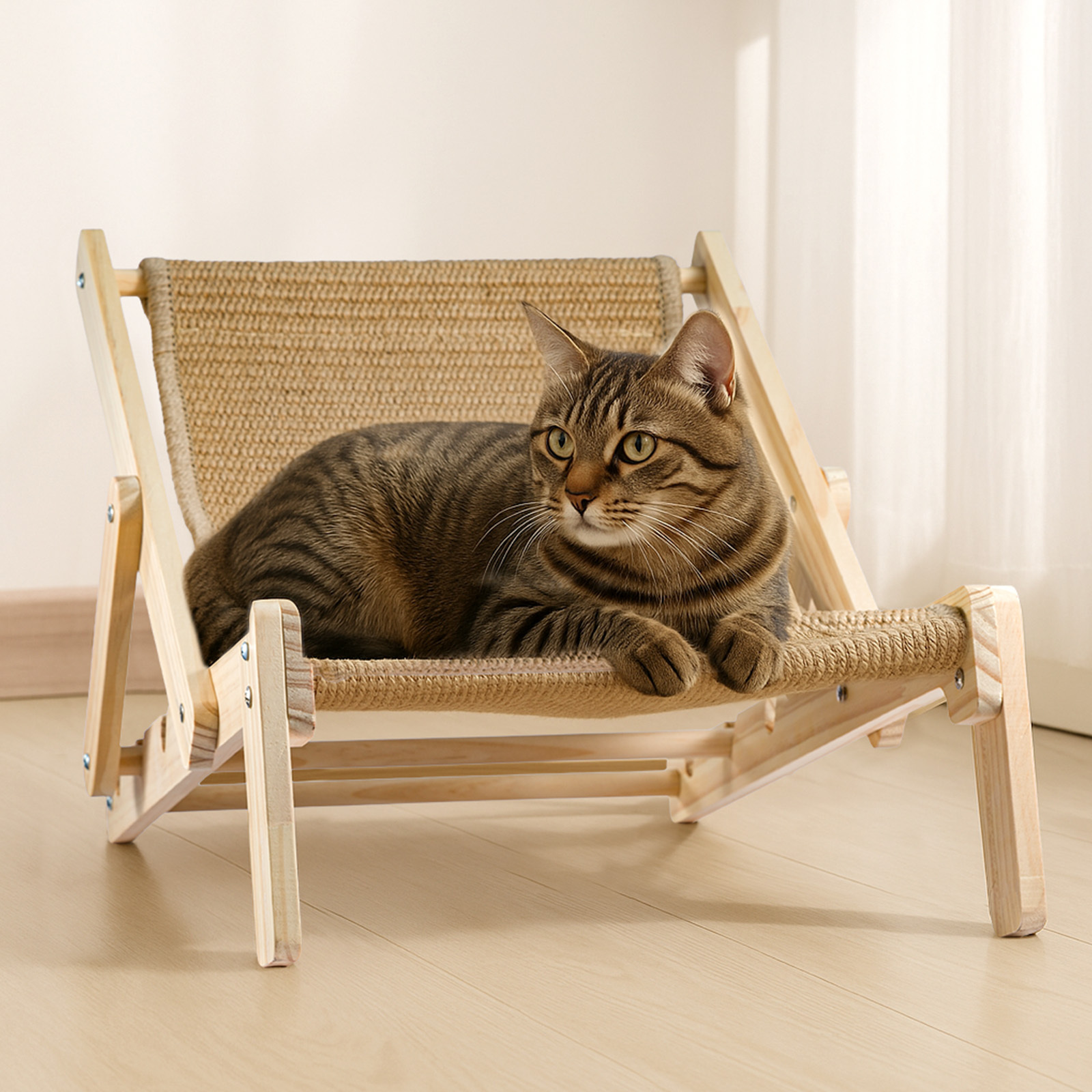 TEMU Large Cat Bed Wood Framed Cat Beds For Indoor Cats, Detachable Modern Pet Furniture Suitable For Cat Rabbit Puppy And Small Animals