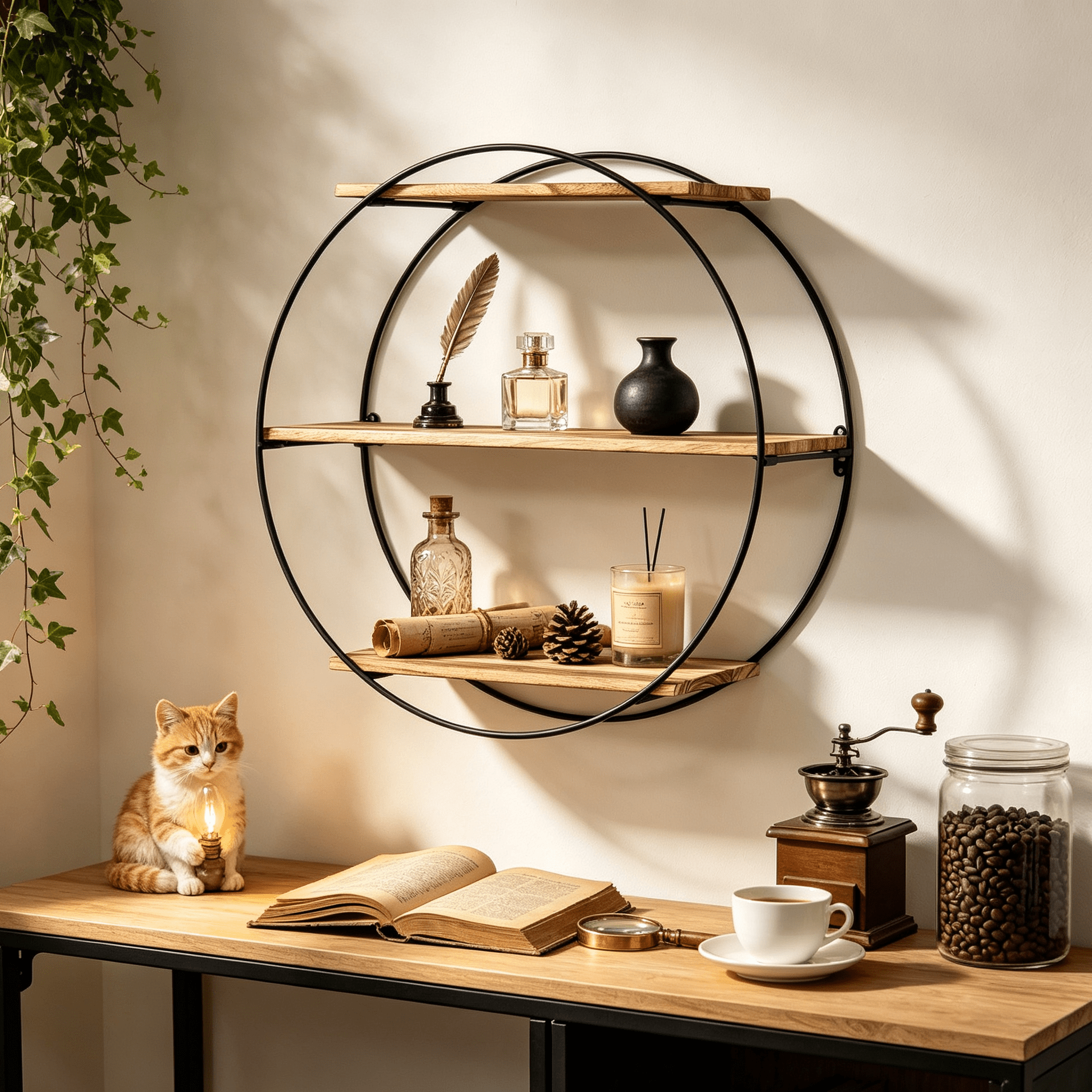 TEMU 3 Tier Circle Round Wall Decorative Floating Shelves Rustic Hanging Storage Shelf Metal Bracket Wood Display Shelf For Bedroom, Living Room,