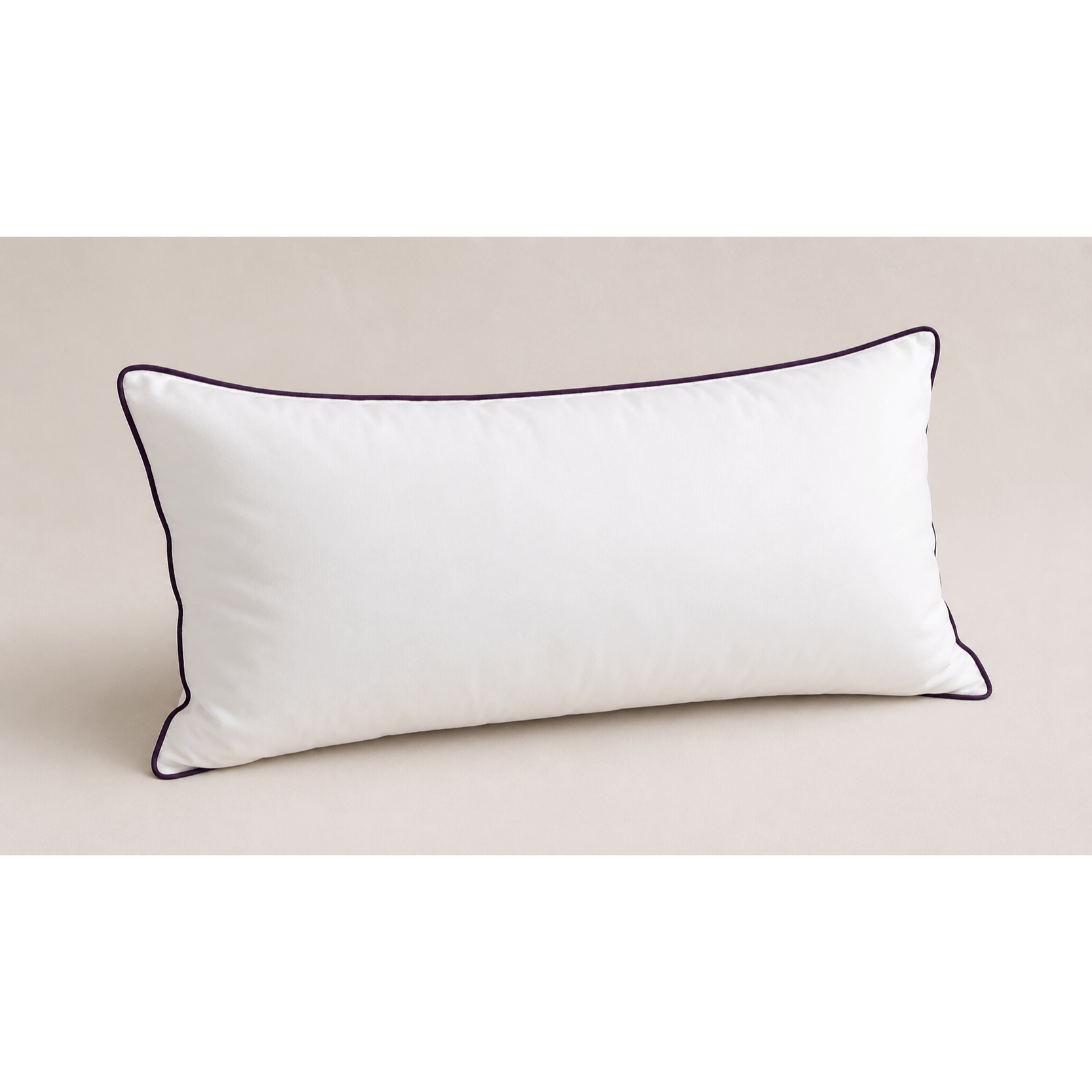 Image of Pillow 40x80 Cm - Of 100% With Dark Purple Piping - Soft Polyester Filling - Sleeping Pillow With Zipper