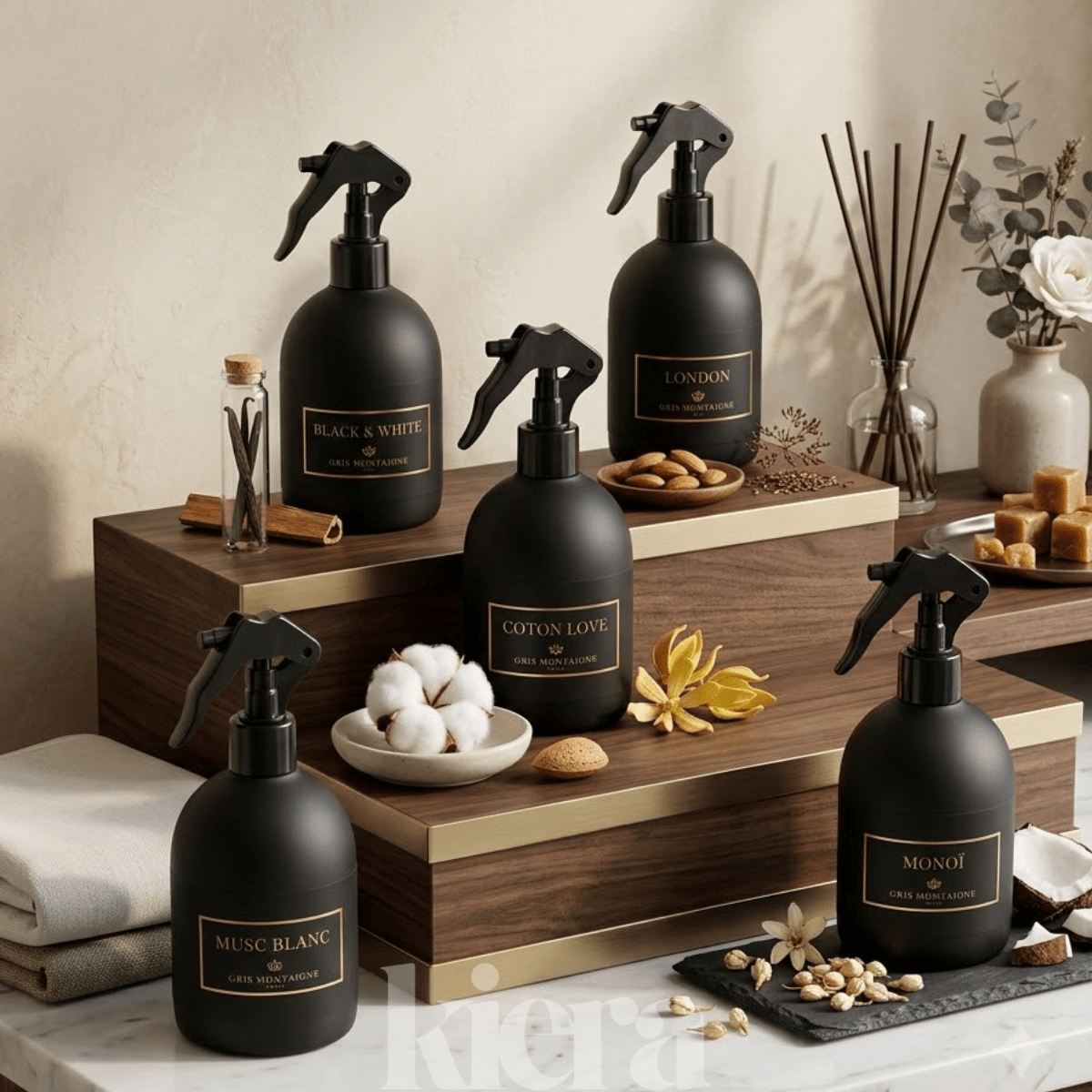 Paris Collection 5 Textile Deodorizers 250ml - 250ml, Coton Love 250ml, Monoi 250ml, Black & White 250ml, London | Elegant Scented Spray
