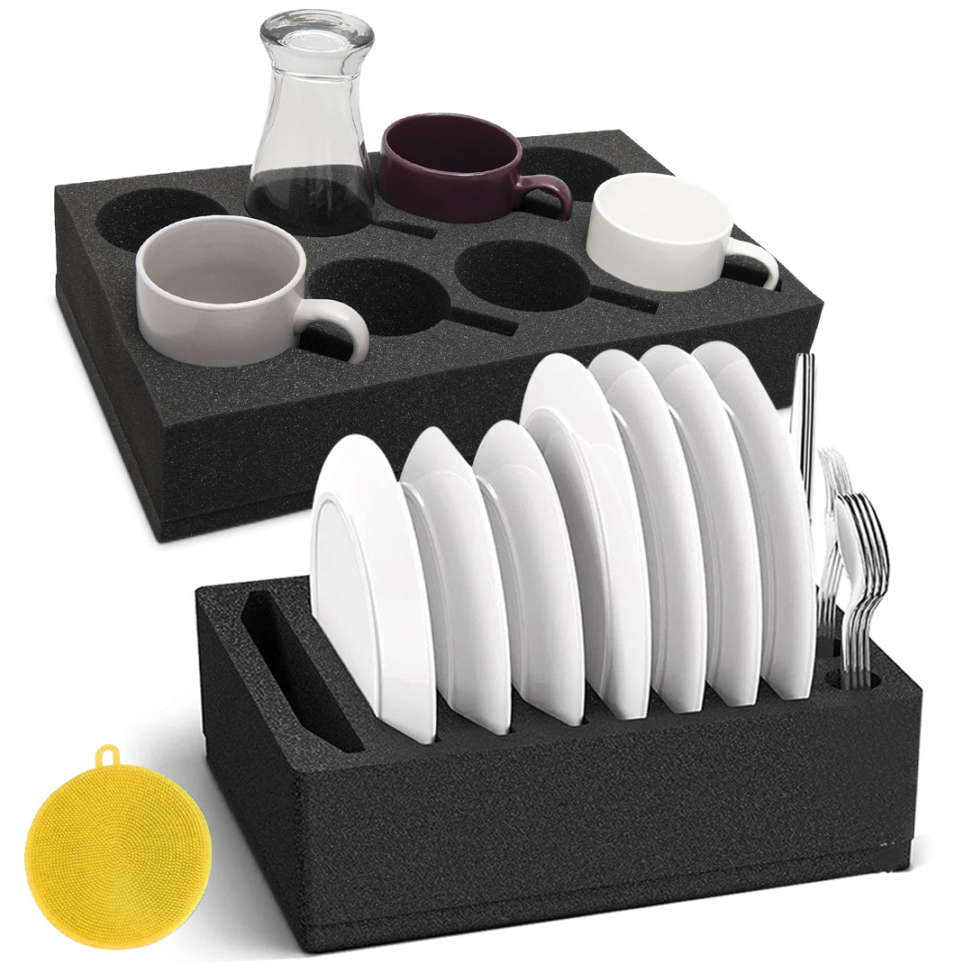 TEMU 2pcs Foam 8-plate And Cup Holders, Camping Dish Organizer For , Motor Home And Boat, Anti-vibration Dish Organizer For Road Trips And