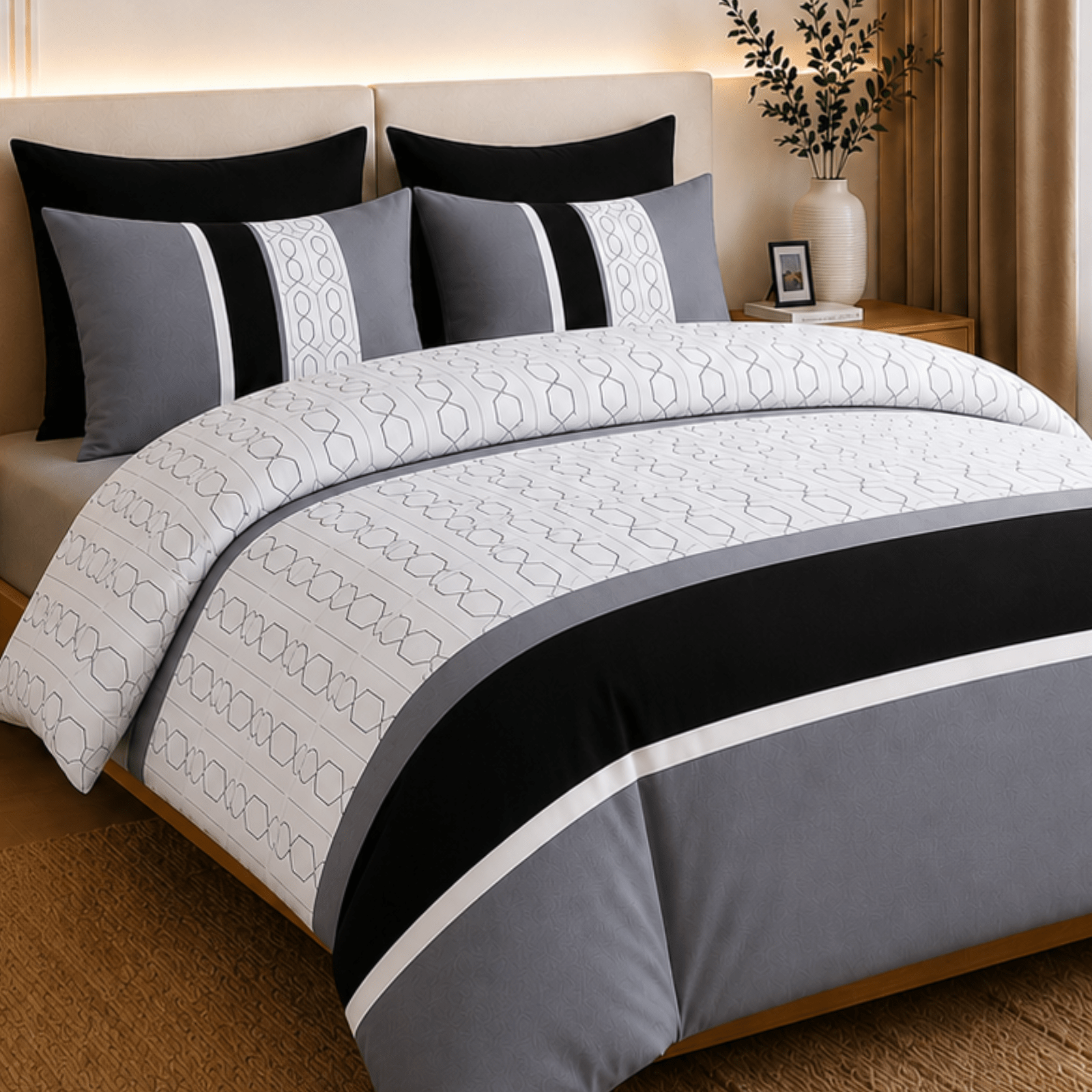TEMU Pamposh Reversible Duvet Cover Set - Bedroom Home Bedding Decor - Single, Double, King, Super King Bed Use - 3pcs Duvet Cover Set - Microfiber