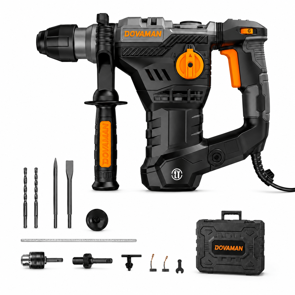 Image of Dovaman Rh15a Sds-plus Rotary Hammer Drill, 12.3-amp Corded, 1-1/4-inch Concrete Capacity, 4 , 0-800 Rpm/0-3,900 Bpm, , Adapter & Case