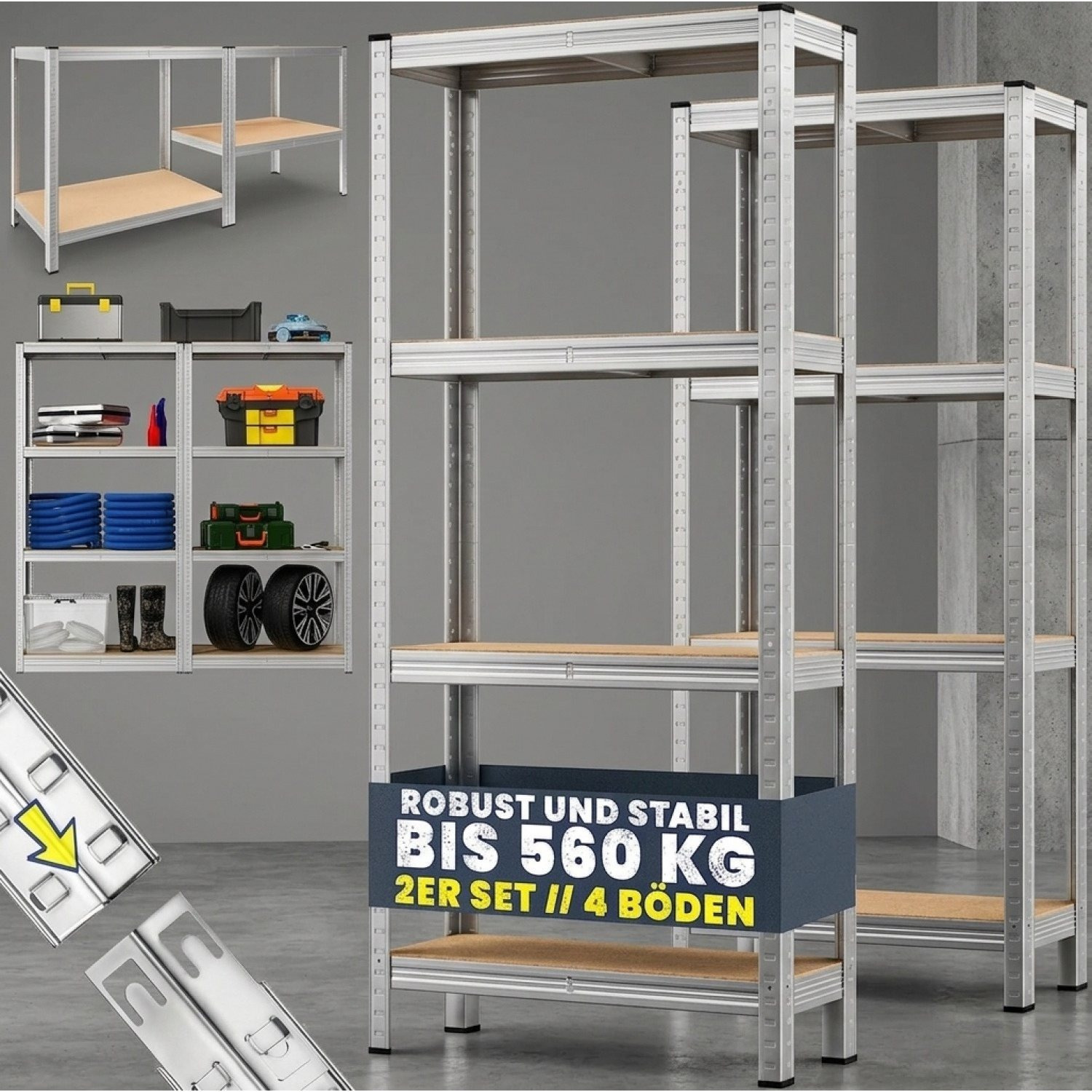 Image of 2x Heavy-duty Shelving Unit 170x75x30cm, 560kg Capacity, 4 Mdf Shelves, Storage Rack, Basement Shelving, Pegboard Shelving, Workshop Shelving