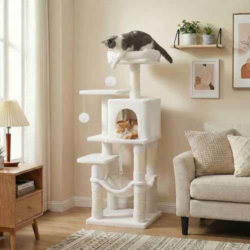 artikel foto kattenboom voor binnenkatten, kattenmeubel met meerdere niveaus, 4 krabpalen, 2 ligplatforms en een