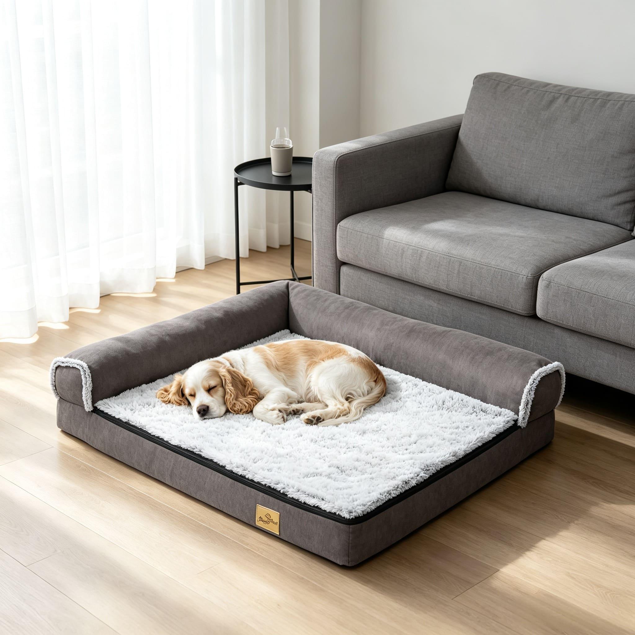 Orthopedic Dog Bed, Plush Removable Cover Washable For Use, Sponge Foam Support Joints, Waterproof Lining, Non-slip Bottom, L/xl/2xl