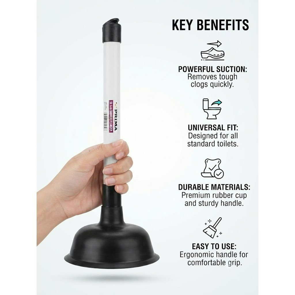 TEMU Rubber Plunger (10.5cm) – Heavy-duty Suction Cup With Sturdy Handle For Toilets And Drains