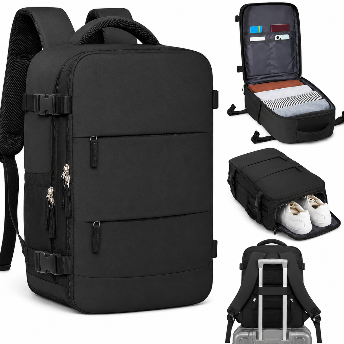 Travel Backpack 44 X 30 X Carry-on With Shoe Compartment, Black