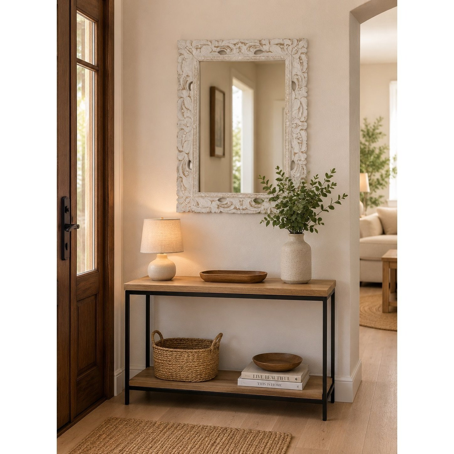 Image of Decorative Mirror Carved 50x70 Cm | Vintage Wooden Classic Frame For Living Room, Bedroom, Hallway, And Bathroom
