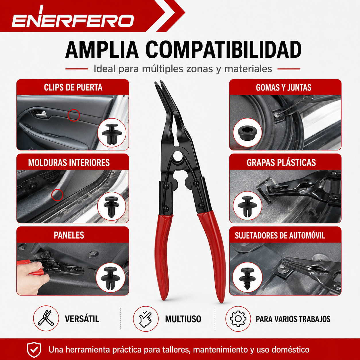 TEMU Alicate Extractor de Clips para Coche, Herramienta de Desmontaje de Grapas y Molduras, Pinza Profesional con Mango Antideslizante para Paneles,