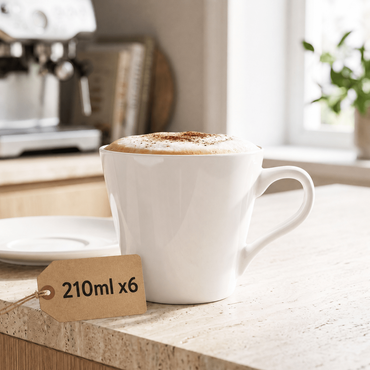 TEMU Set Of 6 Glasmark 1992 Cups, 210ml, High-quality Porcelain Ceramic, White, Classic, Elegant, Minimalist, Modern, Universal, Stylish, For Coffee,