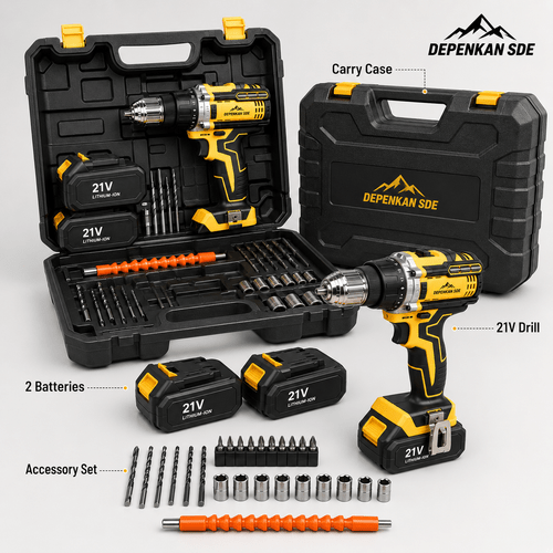 item picture 21v cordless drill kit with battery charger carry case and accessory set compact diy tool for furniture assembly and everyday use