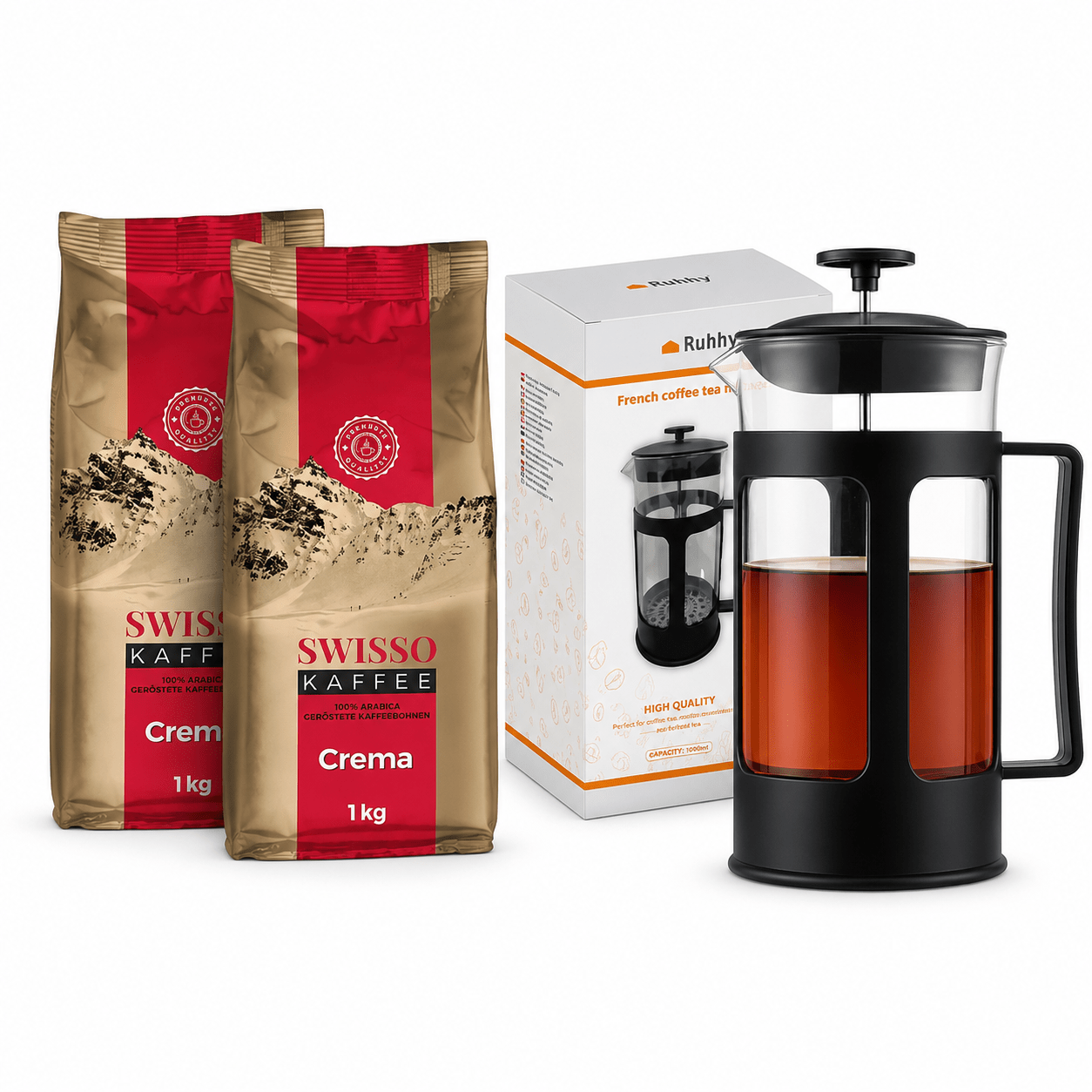 Image of Coffee Bean Set 2kg Crema (2x1kg) Swisso + Free Coffee/tea Infuser Ruhhy | Swisso Coffee