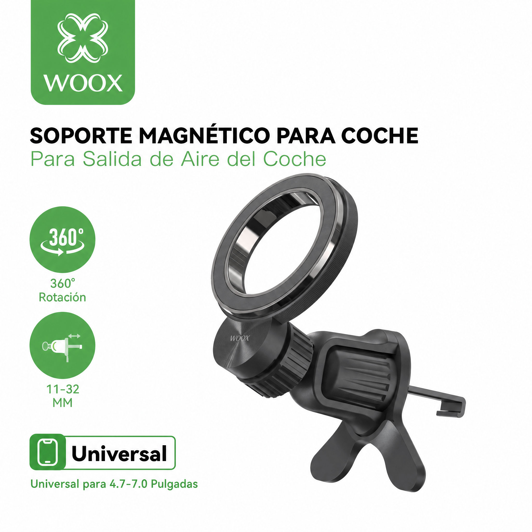TEMU Soporte magnético para coche WOOX (imanes potentes, soporte para rejilla de ventilación con rotación de 360°, de vacío, para rejillas de