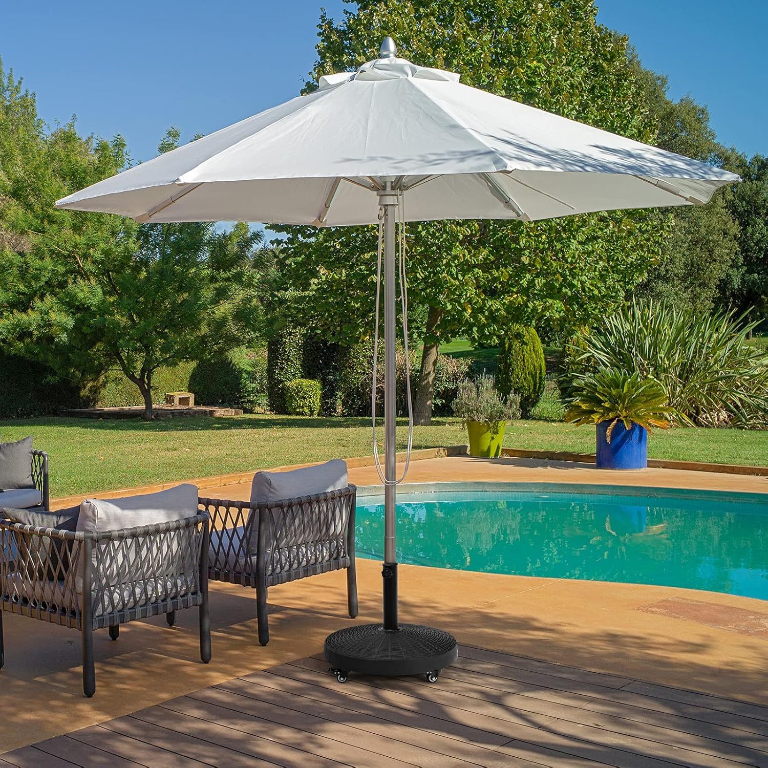 Image of Umbrella Stands With Rollers (23 Kg, 52 Cm Diameter) - Stable Foot For Market/balcony Umbrellas (38/48 Mm Rod Diameter), Ideal For Garden & Terrace.