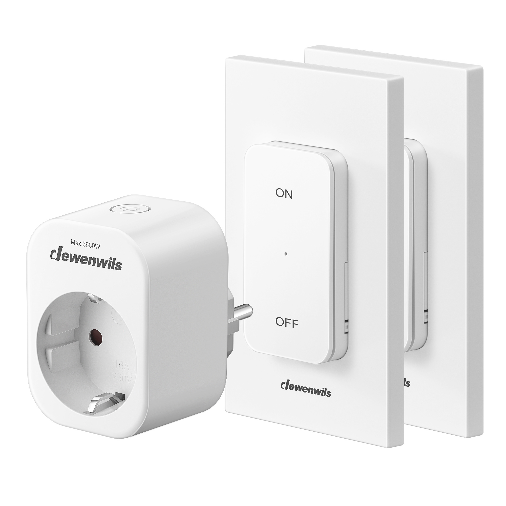 Image of Wireless Power Outlet Set 3680w, Self-learning With Remote Control & Wall Switch, 30m Range, White