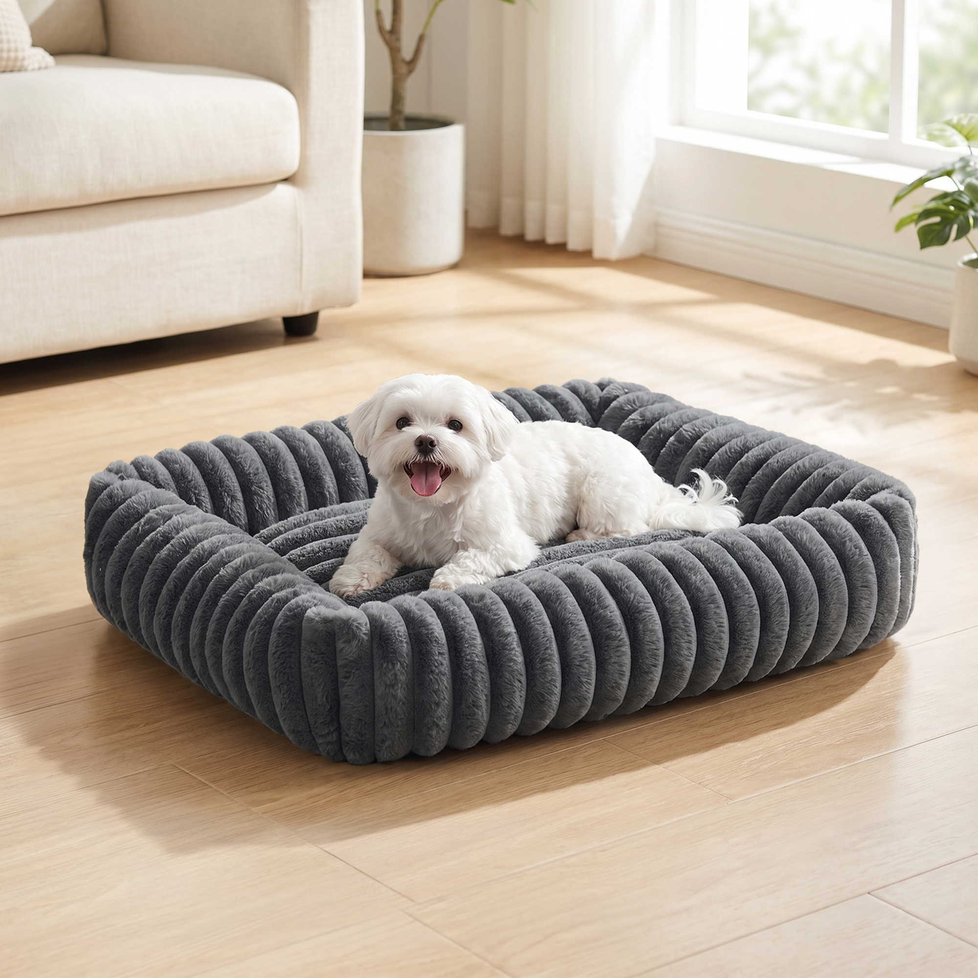 Dog Bed, Orthopedic Dog Basket, Washable Dog Cushion, Soft Padding, 71 X 55 X 18 Cm, Grey