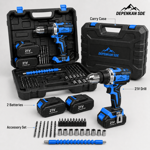 21v cordless drill kit with battery charger carry case and accessory set compact diy tool for furniture assembly and everyday use