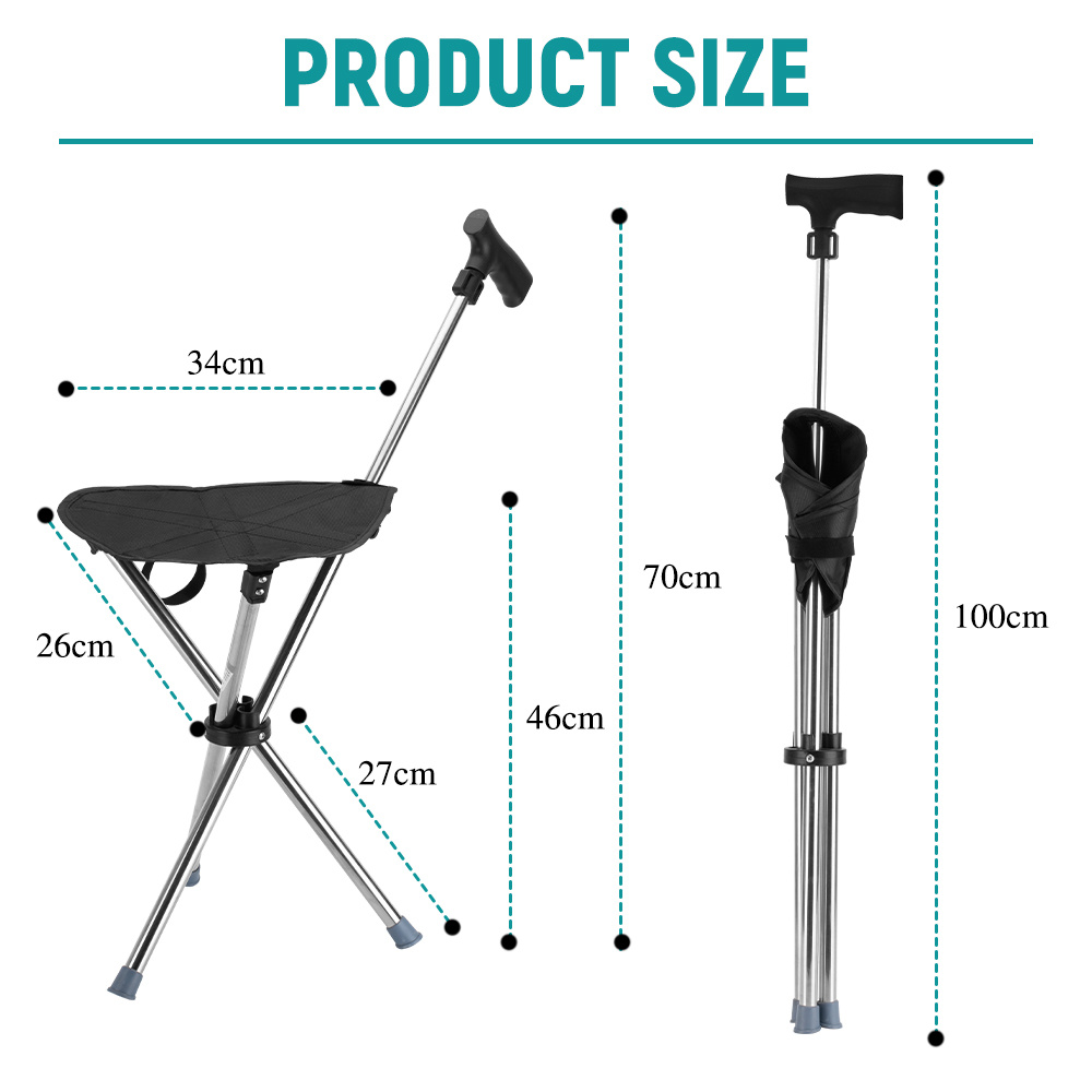 2PCS Collapsible Cane & Stool, Portable Travel Cane for Hiking