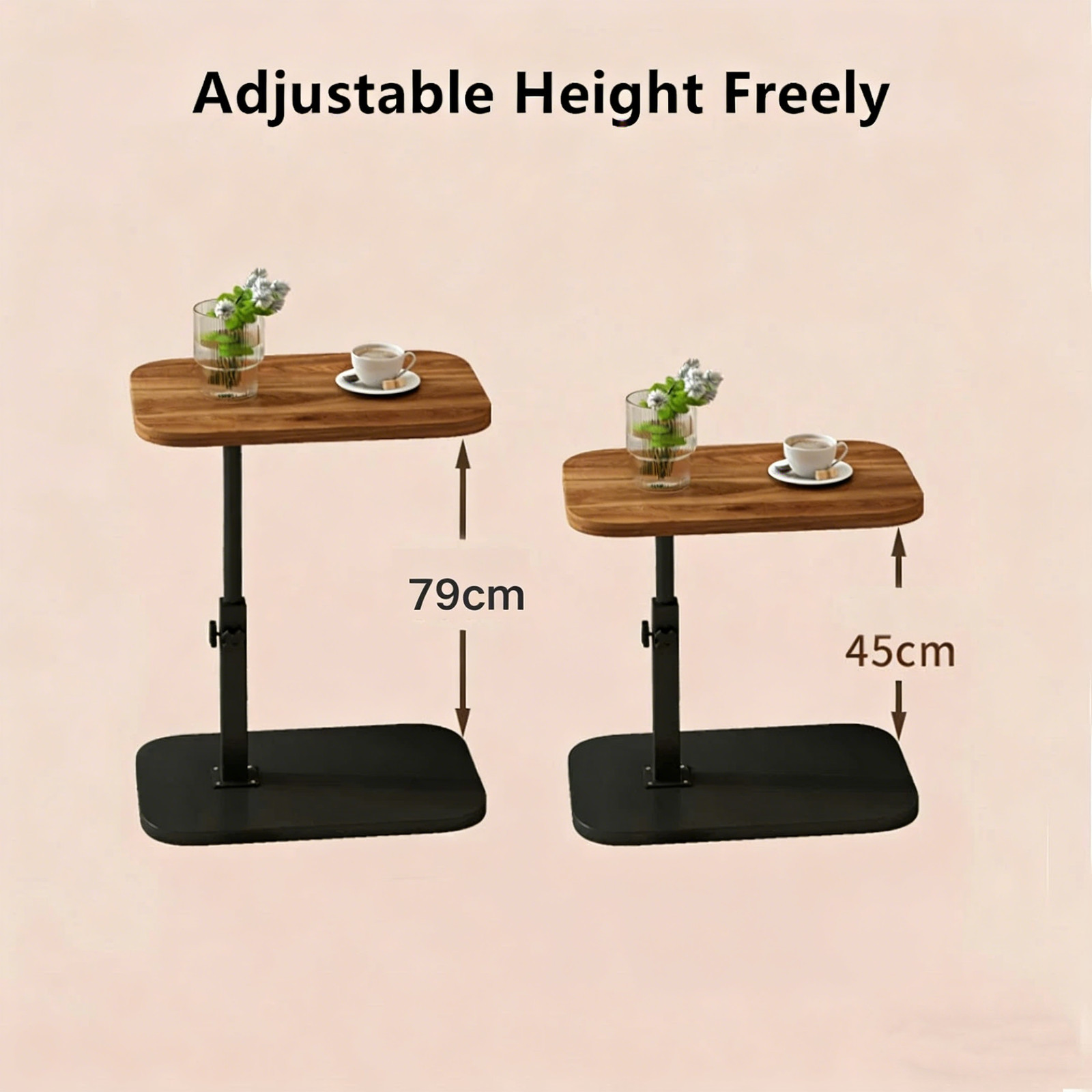 Adjustable Height C-Shaped Side Table for Small Spaces