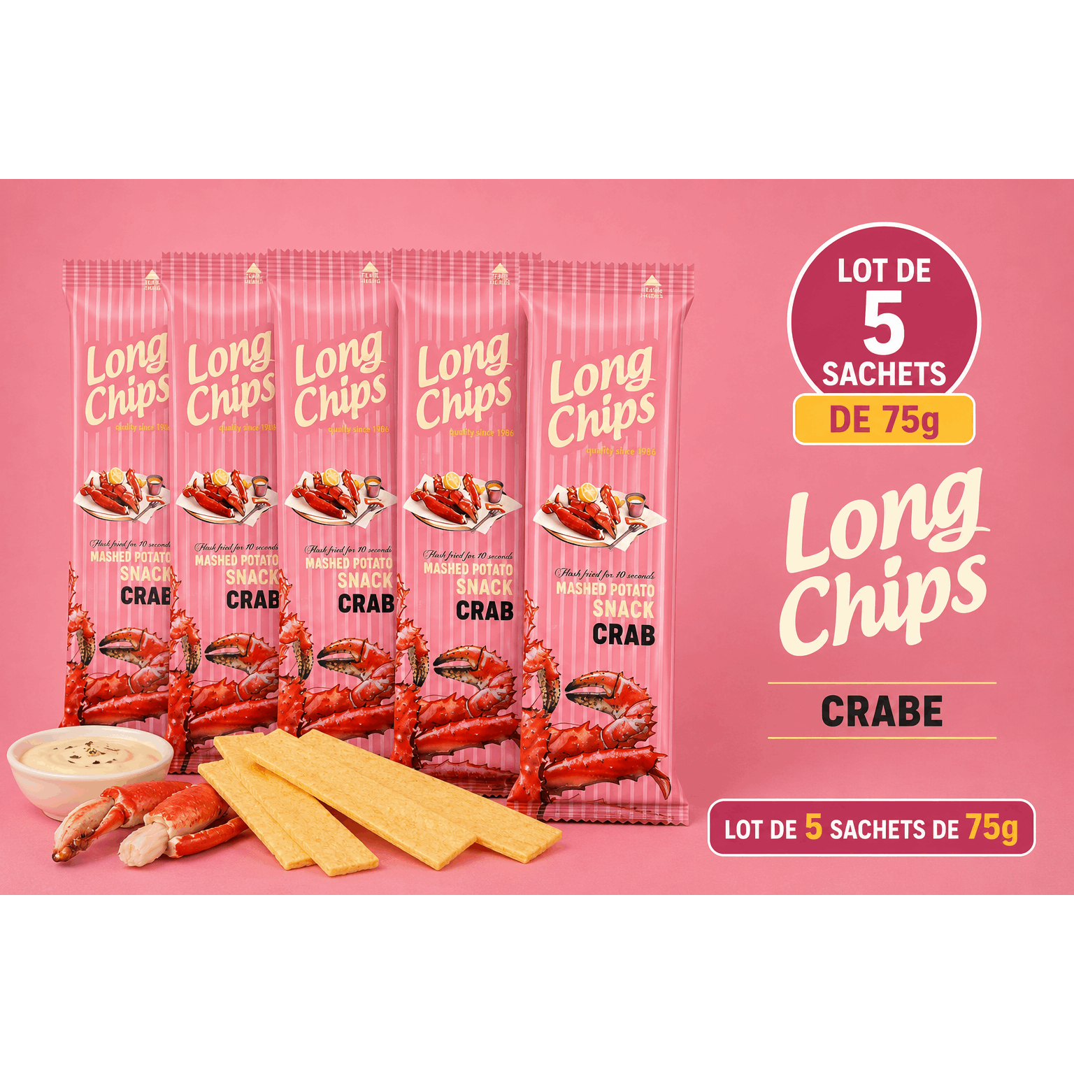 Image of Long Crab Chips - 5 Packets Of 75g