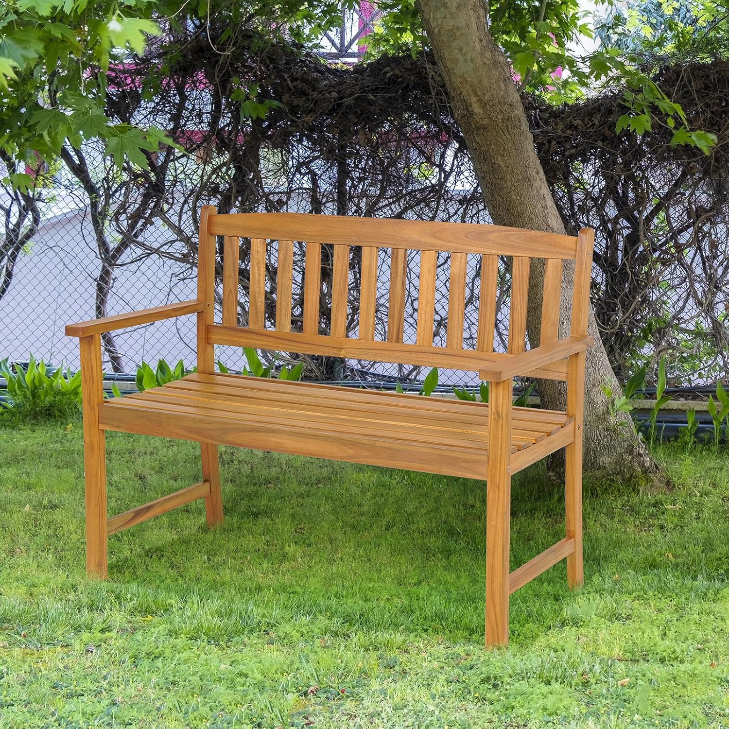 Image of Garden Bench, 110 Cm, Bench For 2 Up To 360 Kgacacia Wood Bench With Backrest And Armrests; Slatted Outdoor Bench For Garden, Balcony, And Patio, Natural