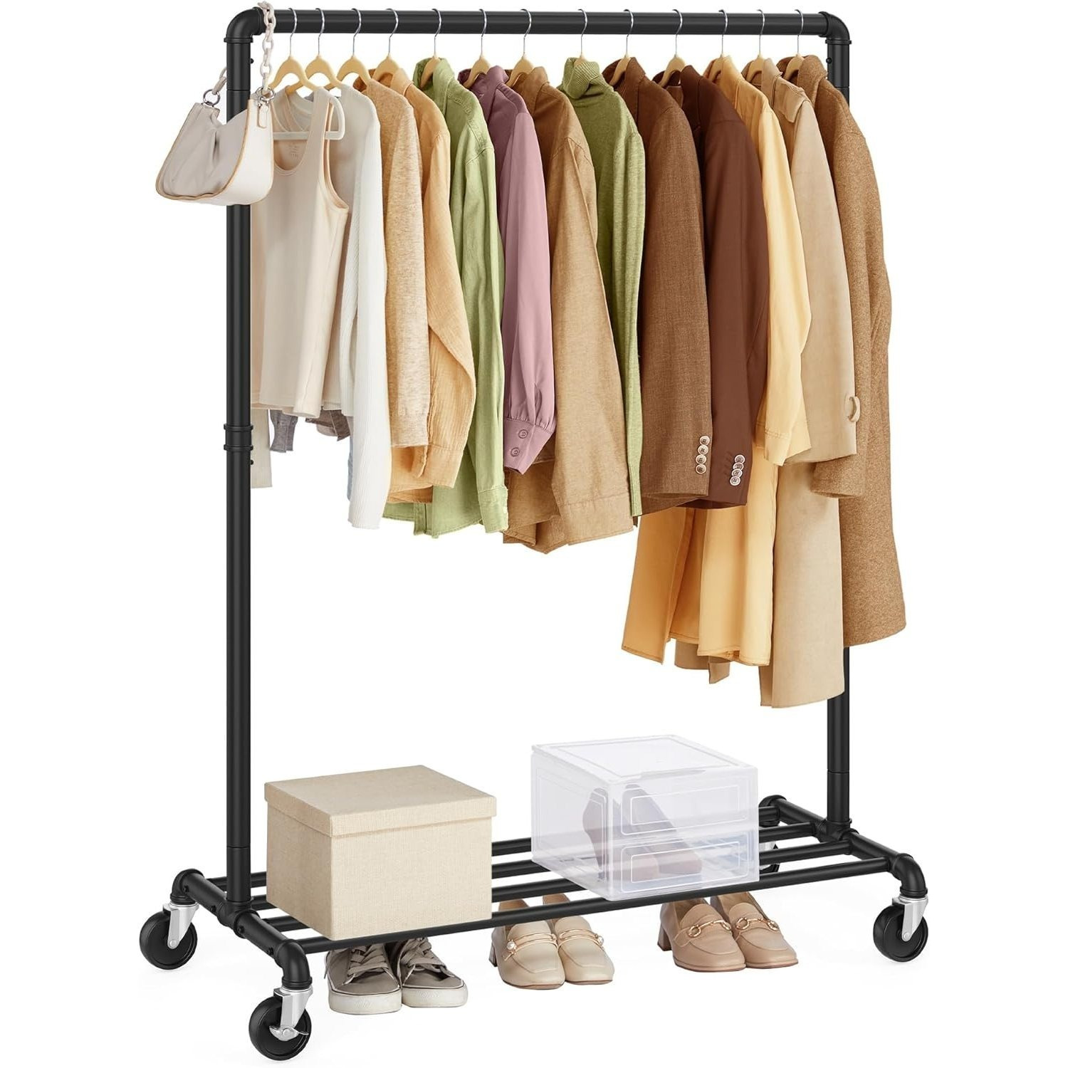 Image of Cecaro Group Stand With Accessories, Metal Structure, 102x40x142cm, With Shelf And Wheels, With Brakes, Load Capacity Up To 16 Kg, Black