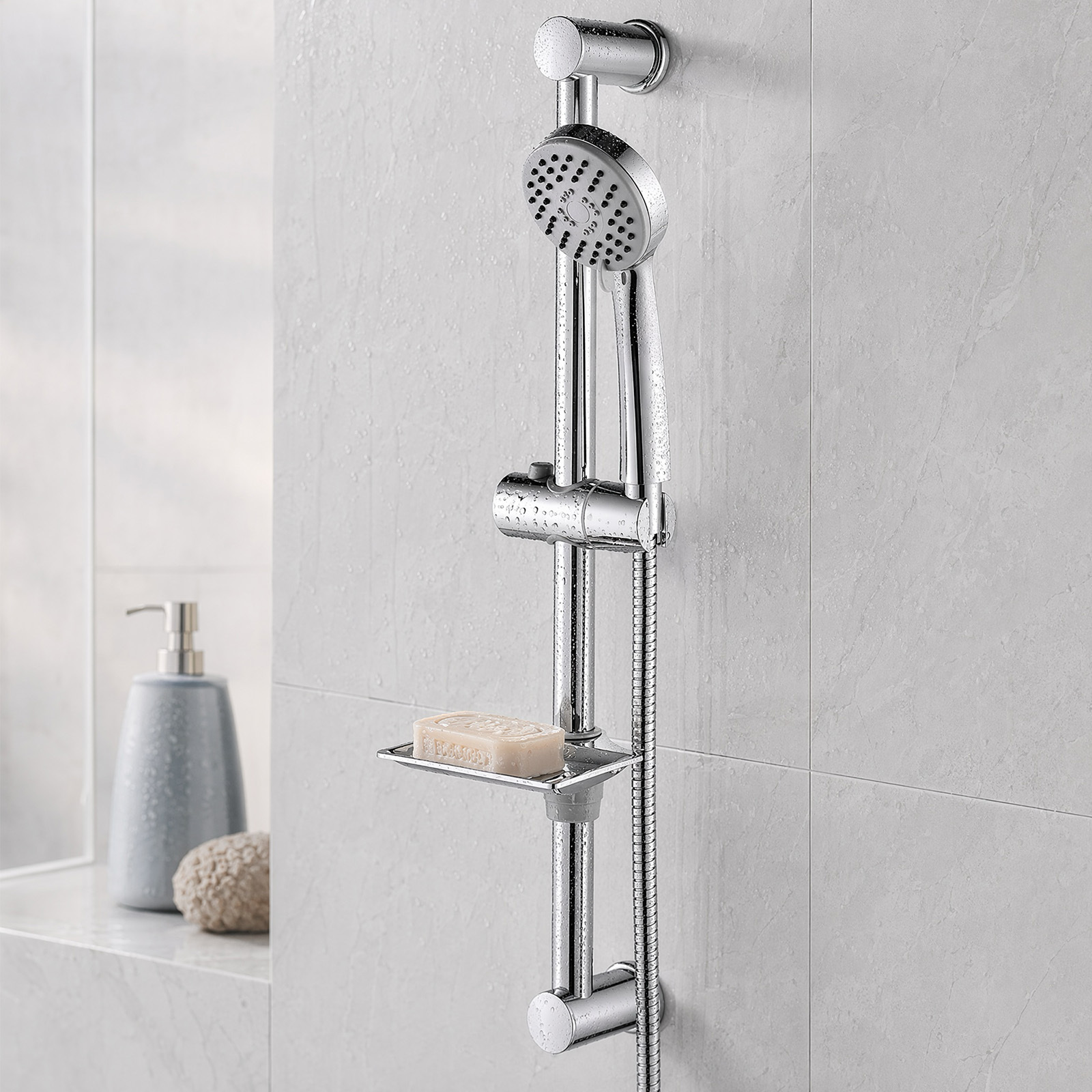 Shower Rod Set With Adjustable Sliding Rod & Hand Shower – Silvery