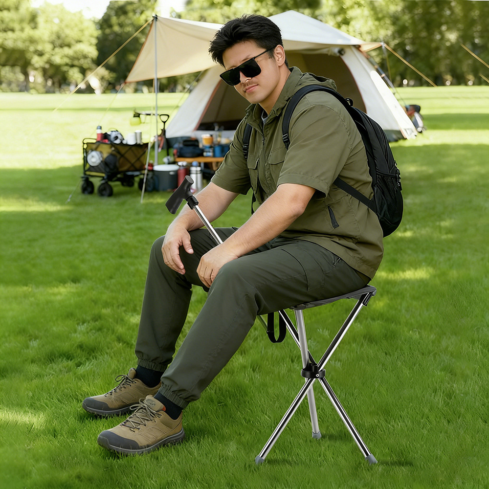 2PCS Collapsible Cane & Stool, Portable Travel Cane for Hiking