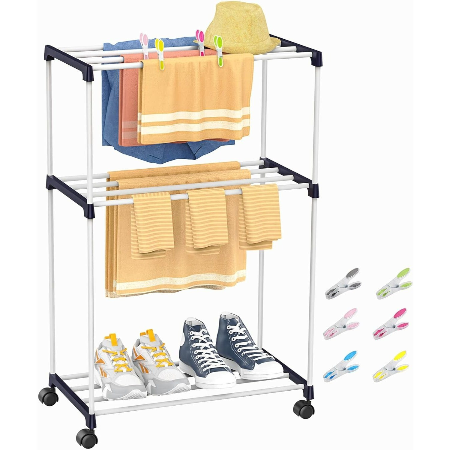 Image of Cecaro -tier Space- Tower Towel Rack With Wheels, Easy To Store For Indoor Use