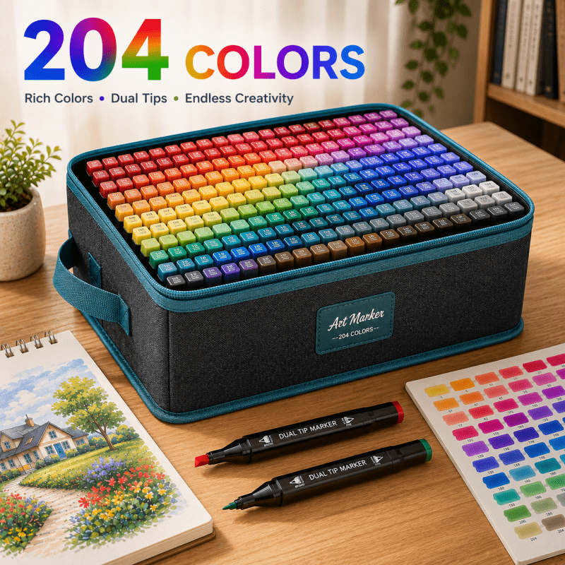 TEMU 204 Color Double Headed Marker Pen Set, Multiple Colors, Professional Artistic Use, Wide Head+thin , The Needs Of Club Posters. Choose A Marker