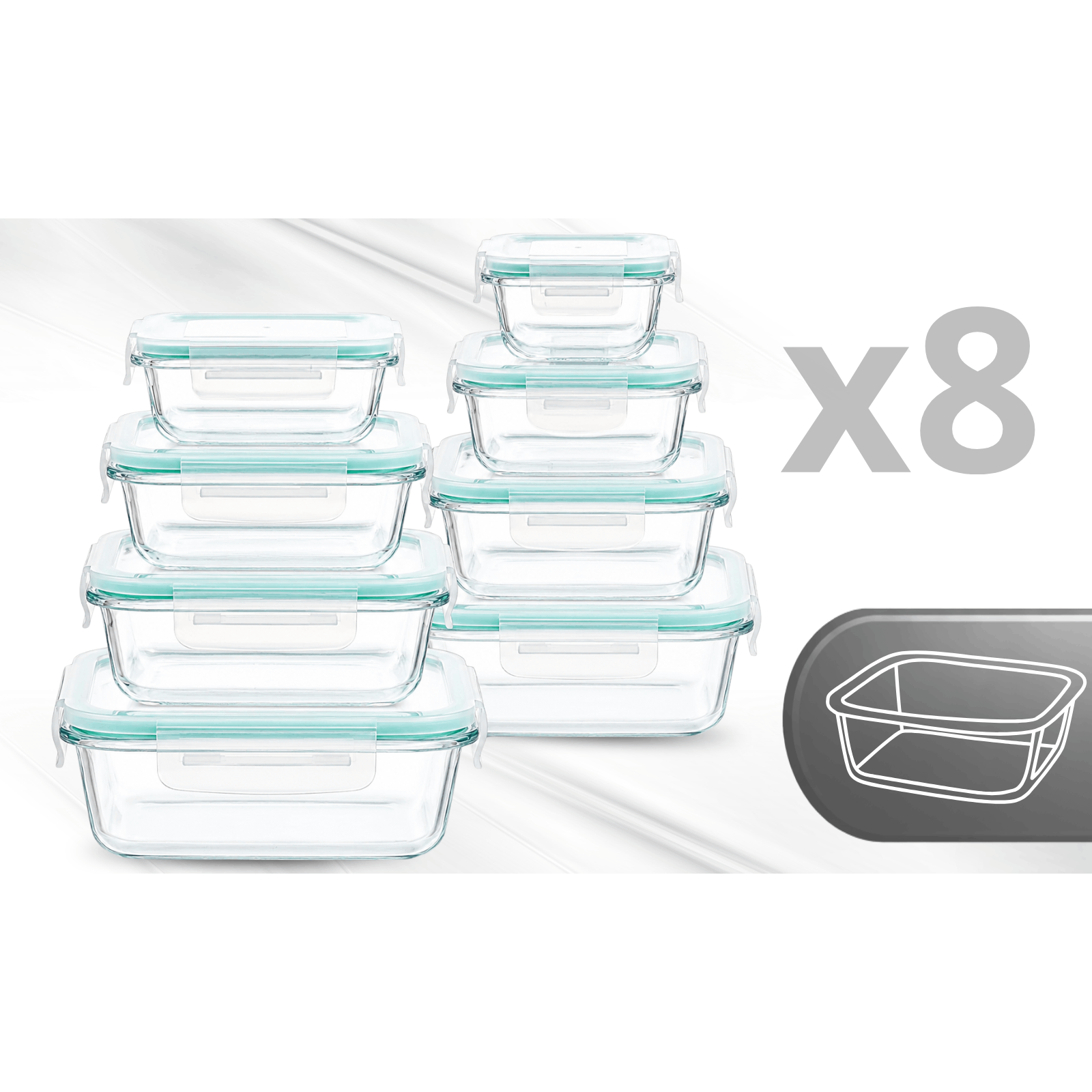 8x szklane pojemniki na żywność zestaw 8 sztuk lunchboxy do lodówki mikrofali i piekarnika szkło borokrzemowe hermetyczne pokrywki szczelne zamknięcie do przechowywania posiłków obiadów i przekąsek wielokrotnego użytku odporne na wysokie i niskie temperatury idealne do meal prep kuchni i zamrażarki łatwe w czyszczeniu nowoczesny design praktyczny zestaw do codziennego użytku