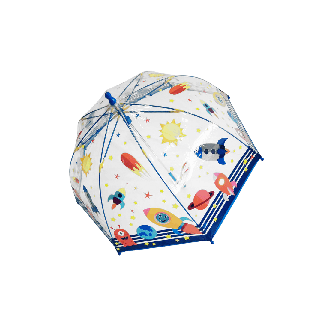 Image of Yuhu Kids' Umbrella Space Theme Transparent Blue | Manual Folding Umbrella | Lightweight & Sturdy