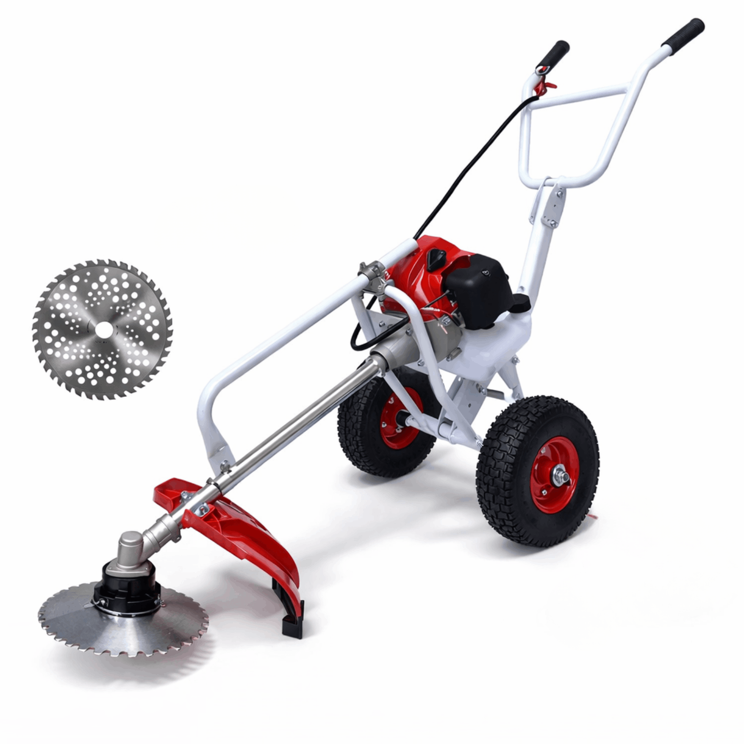 TEMU Decespugliatore a 63cc con Ruote �� Tagliaerba Carrellato Multifunzione per Giardino, e